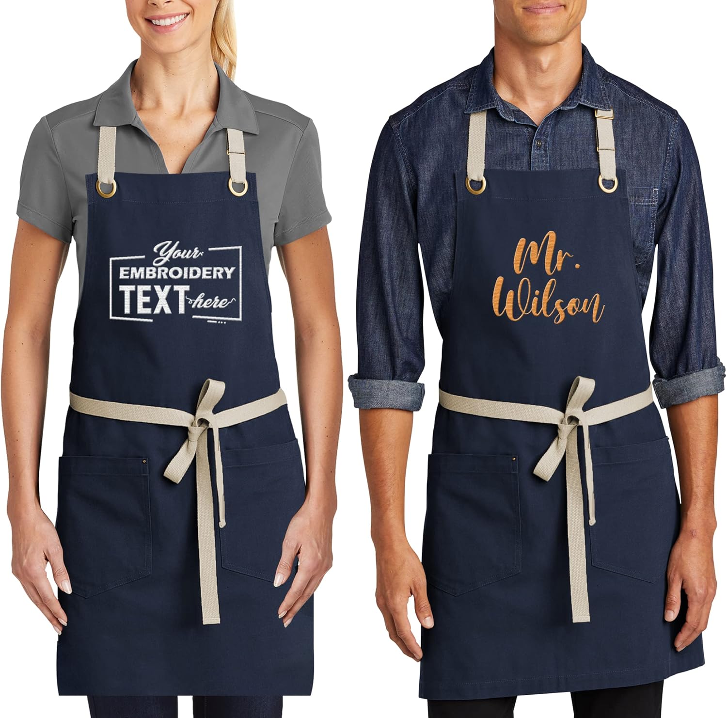 TEEAMORE Delantal de cocina bordado personalizado Añadir su nombre Diseño de logotipo Cocinar Hornear Cocina Chef Delantal Regalos