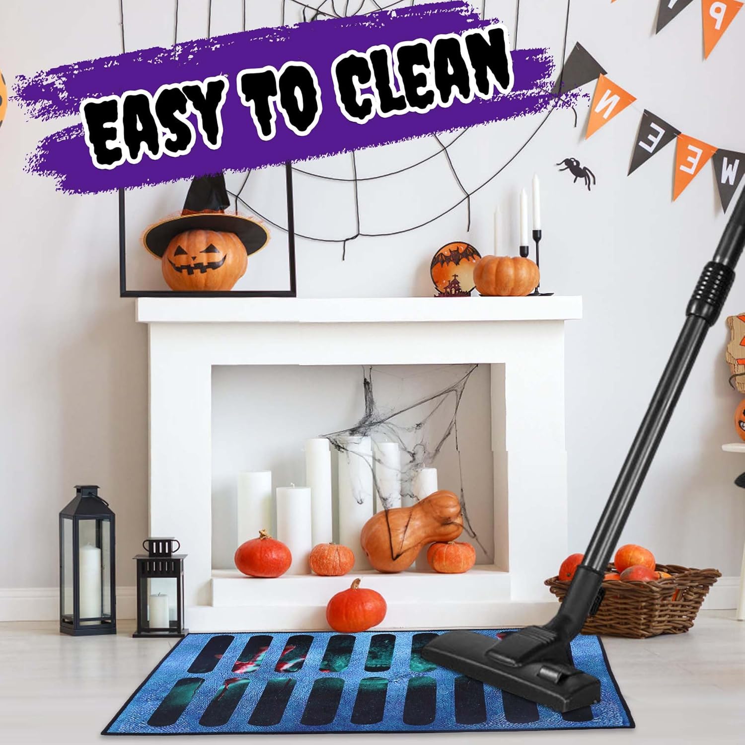 Vodolo Tapete para puerta de Halloween, tapete de terror 3D, decoración de Halloween, para interiores y exteriores, tapete de goma antideslizante