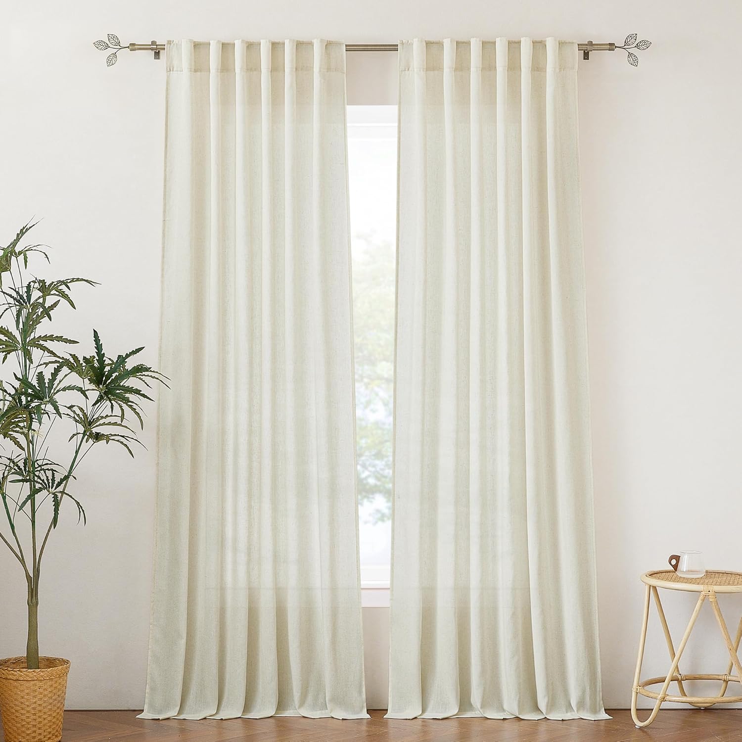 StangH Cortinas de lino marfil de 90 pulgadas, pestaña trasera, aspecto brillante y aireado para puerta corredera, porche, paneles clásicos de