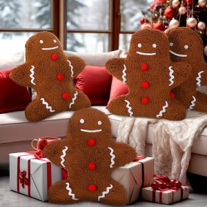 4 cojines de Navidad para fiestas de invierno, decoración para sofá, sofá, hombre de jengibre, almohada de Navidad rellena para fiestas al aire 4 cojines de Navidad para fiestas de invierno, decoración para sofá, sofá, hombre de jengibre, almohada de Navidad rellena para fiestas al aire