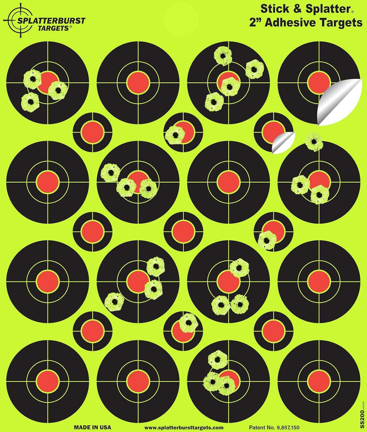 Blancos de tiro reactivos Splatterburst Targets, adhesivos de 2pulgadas Stick & Splatter,pistola, fusil, rifle, pistola de aire comprimido, pistola