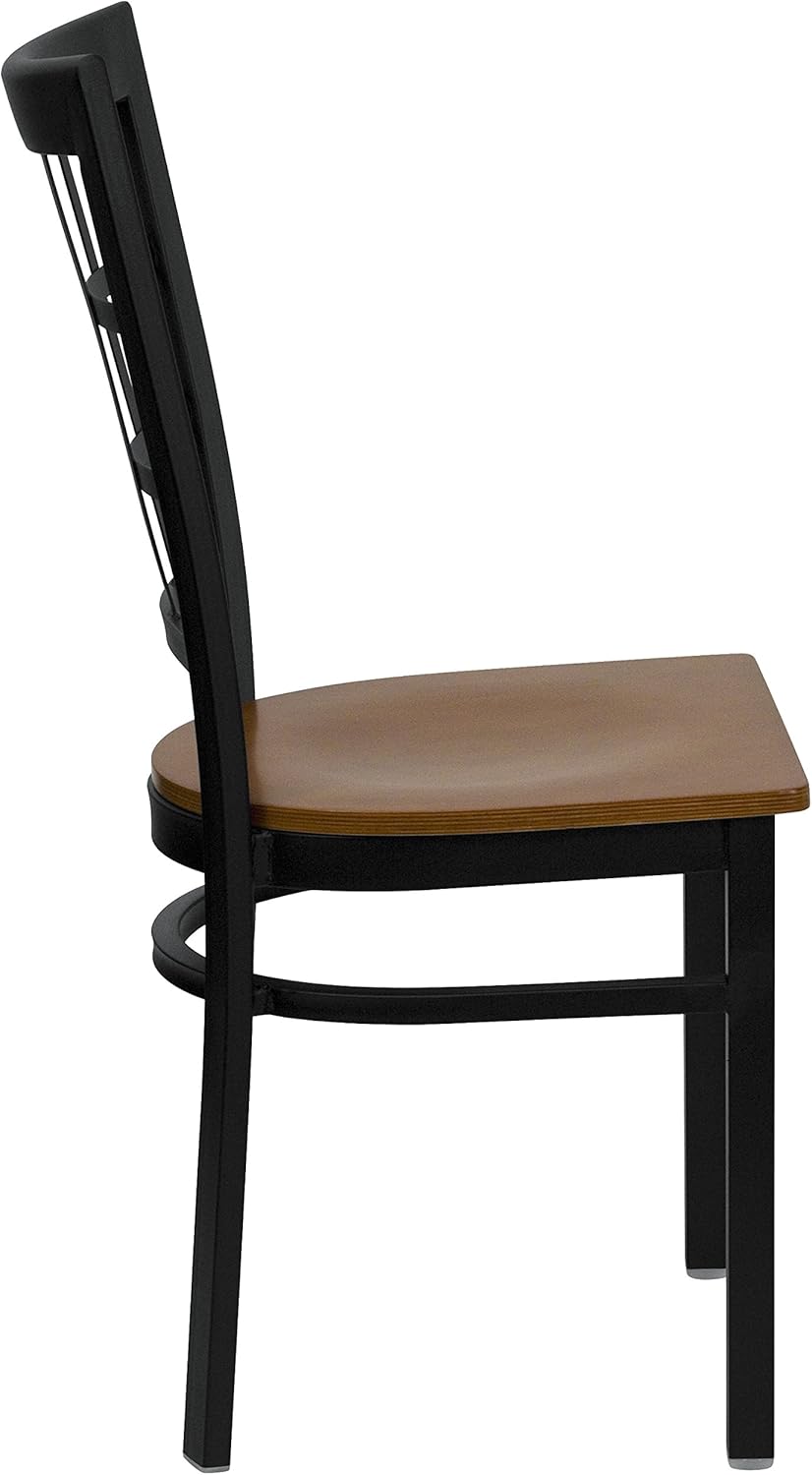 Flash Furniture HERCULES Series Silla de restaurante de metal con ventana trasera negra – Asiento de madera de cerezo