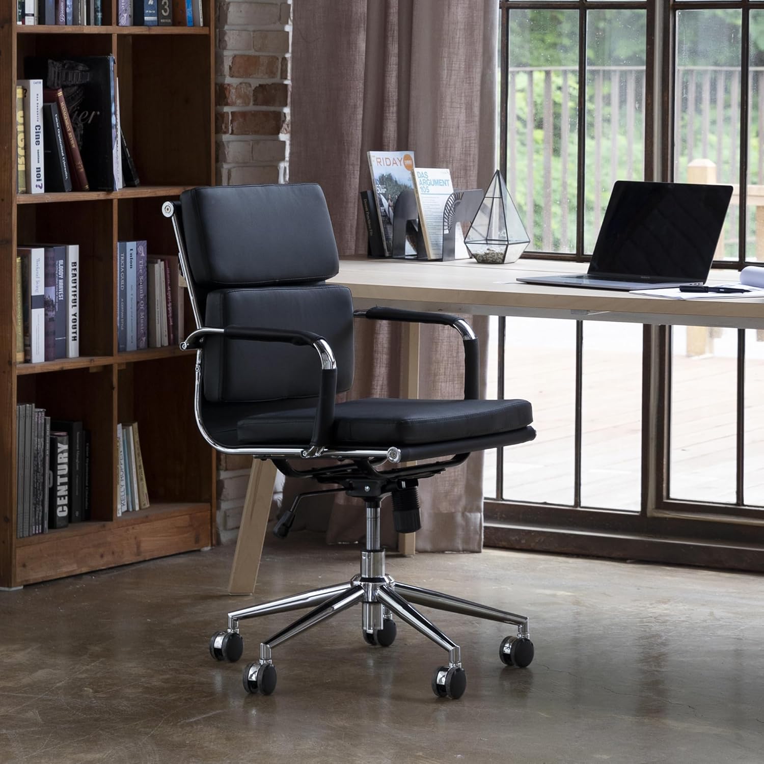 NEO CHAIR Escritorio de oficina en casa Silla ejecutiva moderna de piel sintética, reposabrazos para conferencias, silla de tareas acolchada,