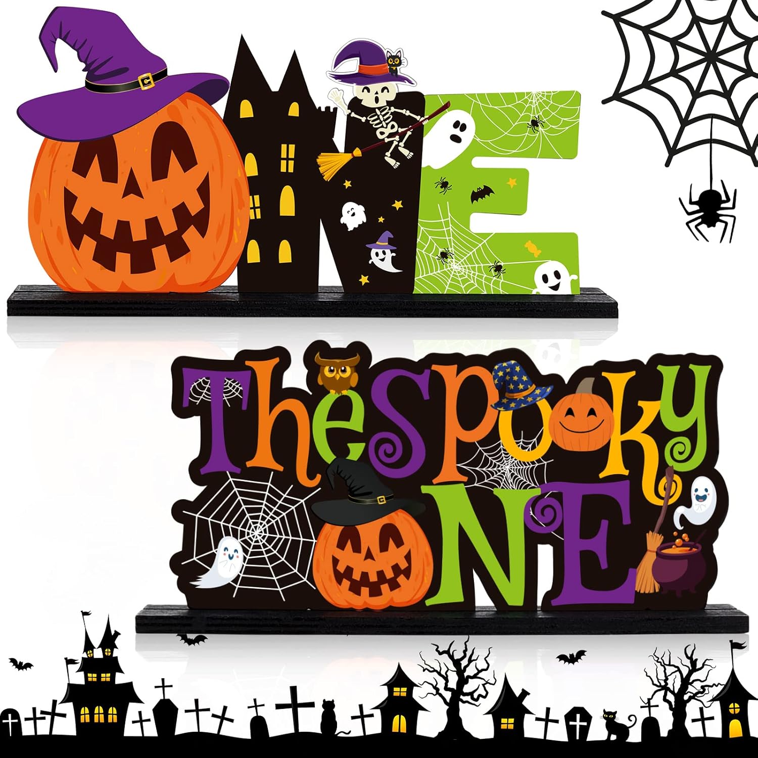 2 piezas de decoración de fiesta de primer cumpleaños con temática de Halloween, centros de mesa de madera, calabaza, una letra, para Halloween,