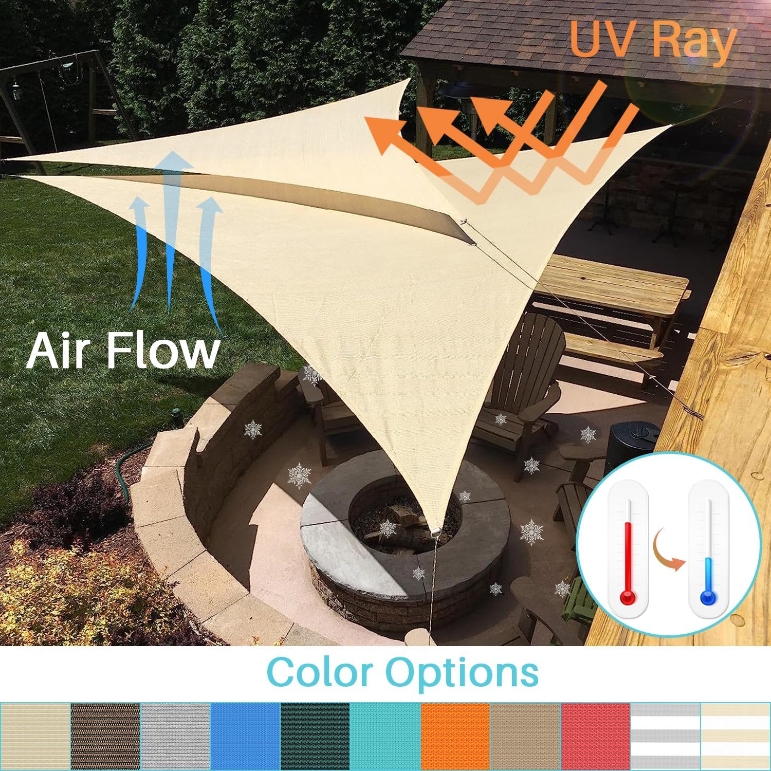 Coarbor Toldo tipo vela de 6 x 6 x 6 pies, para exteriores, resistente, triangular, tela para patio, jardín, terraza, pérgola, toldo beige