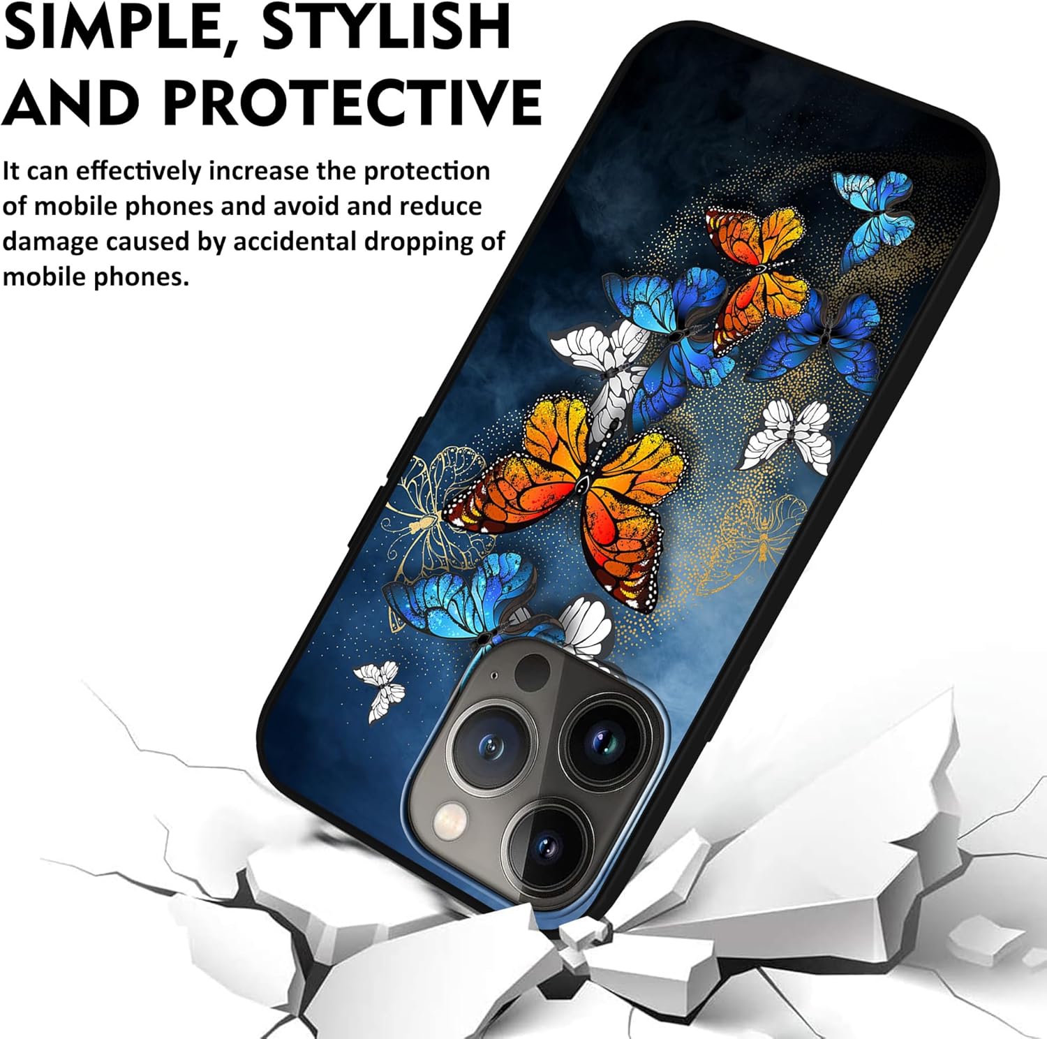 Funda diseñada para iPhone 15 Pro Max, funda de teléfono con patrón de mariposas en vuelo para hombres, mujeres, niños y niñas, TPU suave, cuerpo