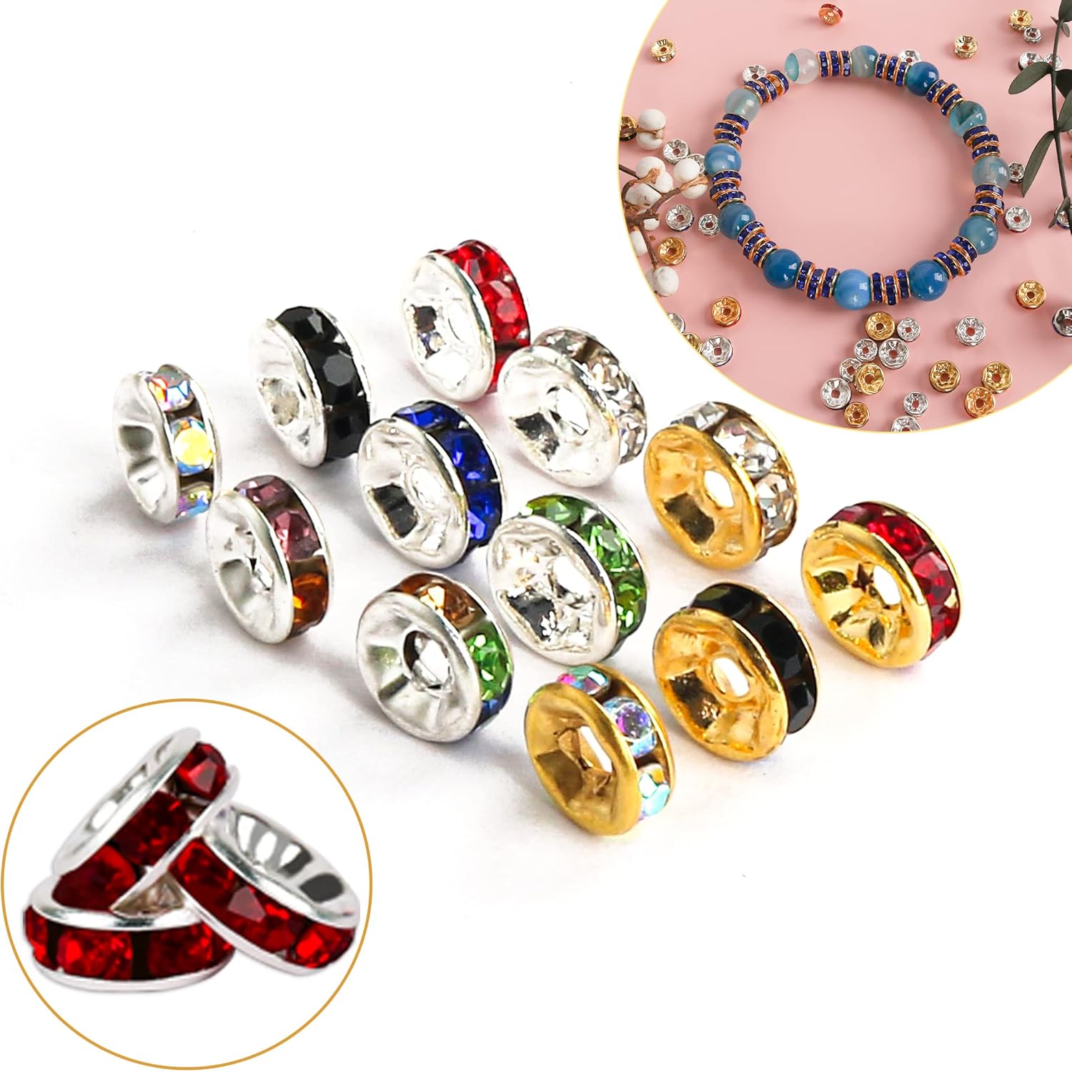 200 cuentas espaciadoras de 0.315 in de diamantes de imitación de cristal checo para hacer joyas sueltas cuentas para pulseras