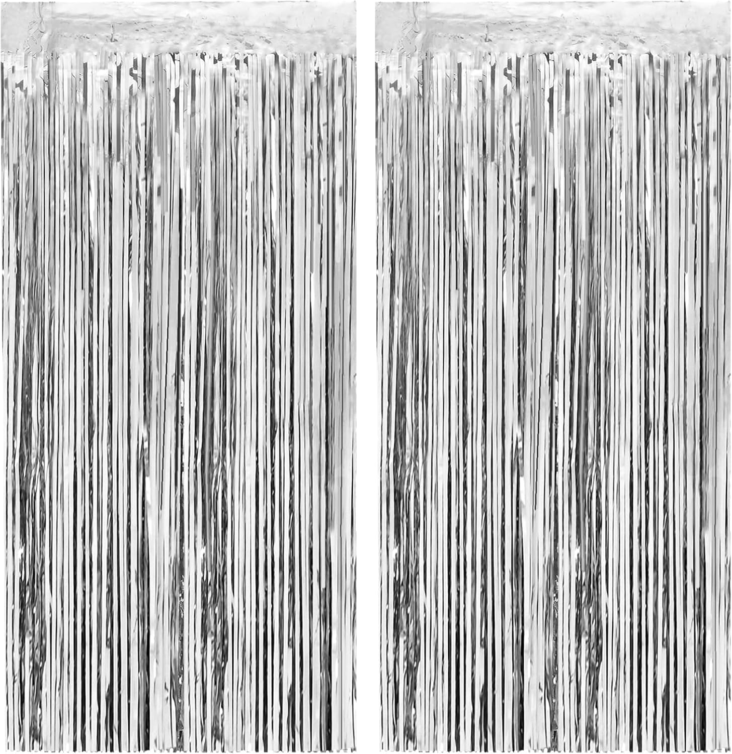 Cortinas de flecos de papel de oropel plateado, 3.3 x 8.2 pies, serpentina de puerta de pared para cabina de fotos para cumpleaños, graduación,