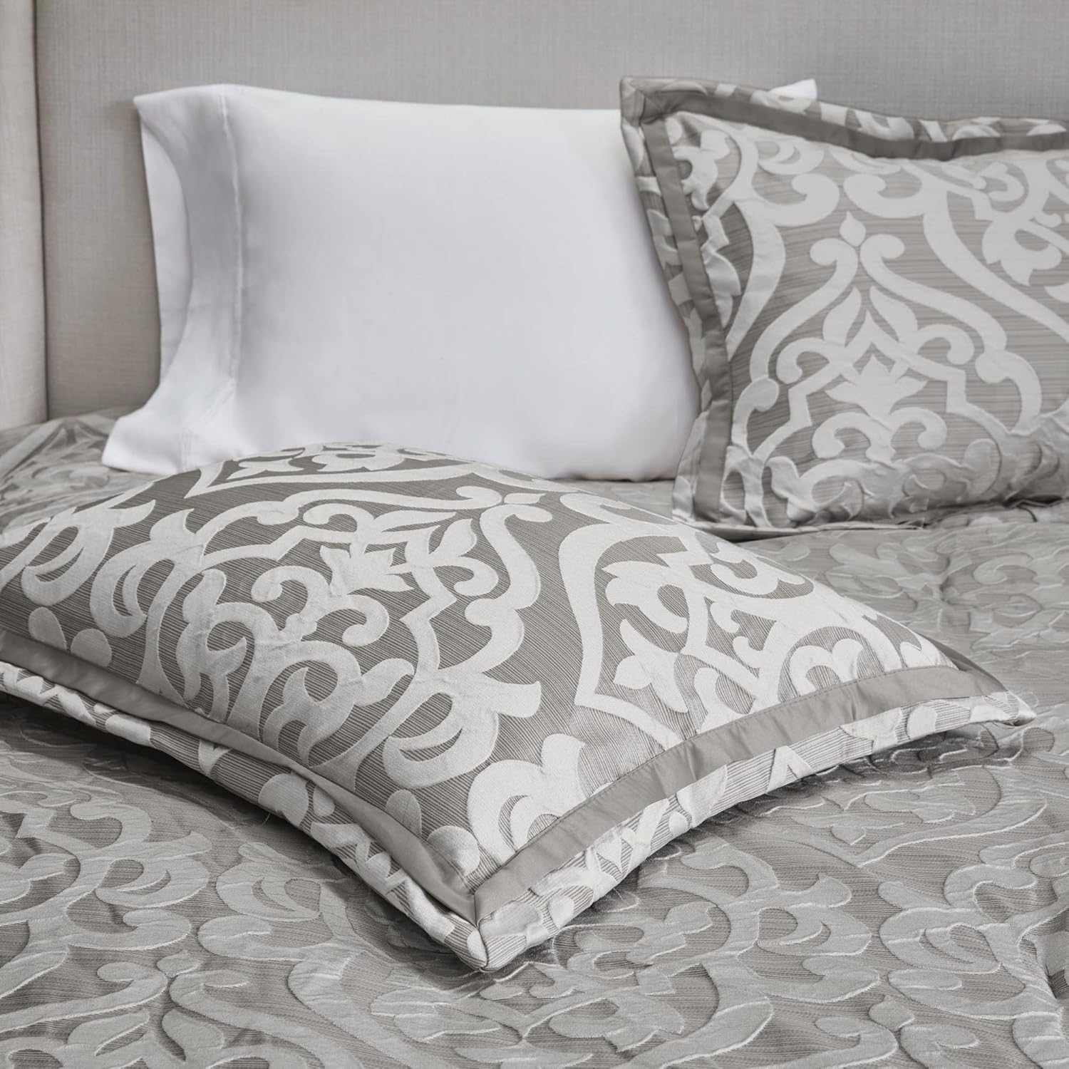 Madison Park Tesla – Juego de edredón acogedor jacquard con diseño de medallón de damasco, ropa de cama alternativa para todas las estaciones,
