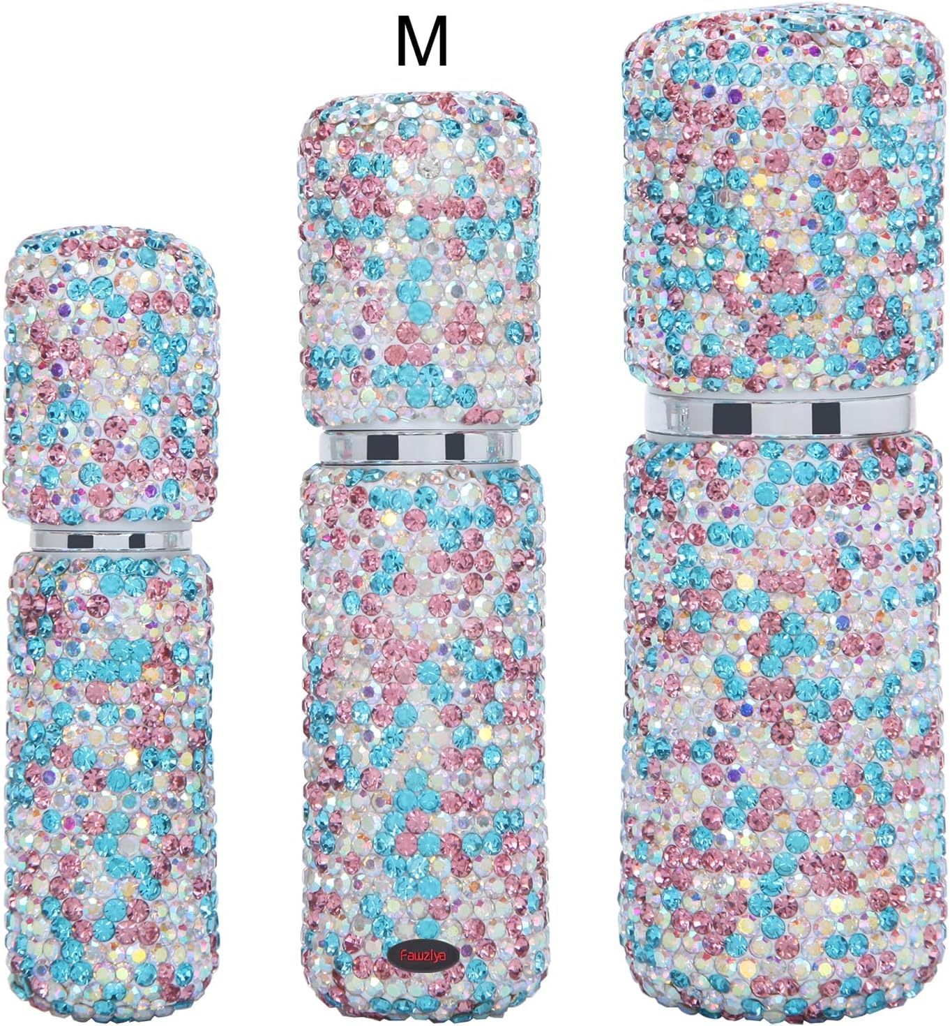 Fawziya Botellas de spray cosméticas recargables Bling Rhinestone 0,4 oz botella de perfume de vidrio mediana -AB Black