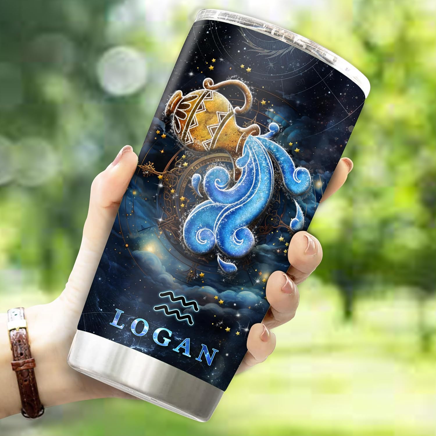 WONWIX Regalos personalizados de acuario para hombres, taza de café de acero inoxidable de 20 onzas, constelación del zodiaco, astrología, regalo