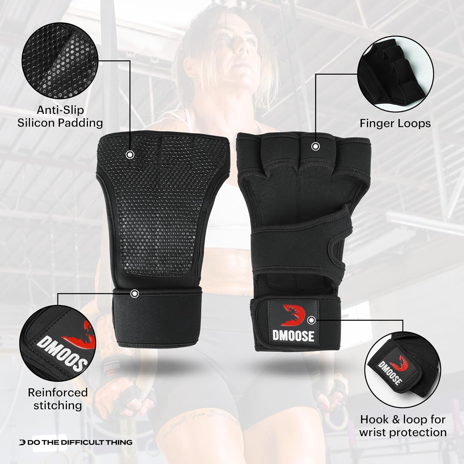 DMoose Fitness Guantes de entrenamiento ventilados para levantamiento de pesas – Guantes de gimnasio para hombres y mujeres con soporte para muñeca
