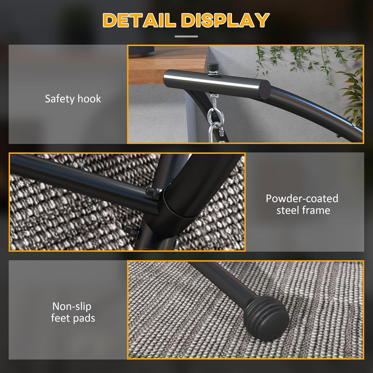 Outsunny Soporte para silla de hamaca, en forma de C, soporte de hamaca resistente con marco de metal para colgar hamaca, porche, columpio, uso en