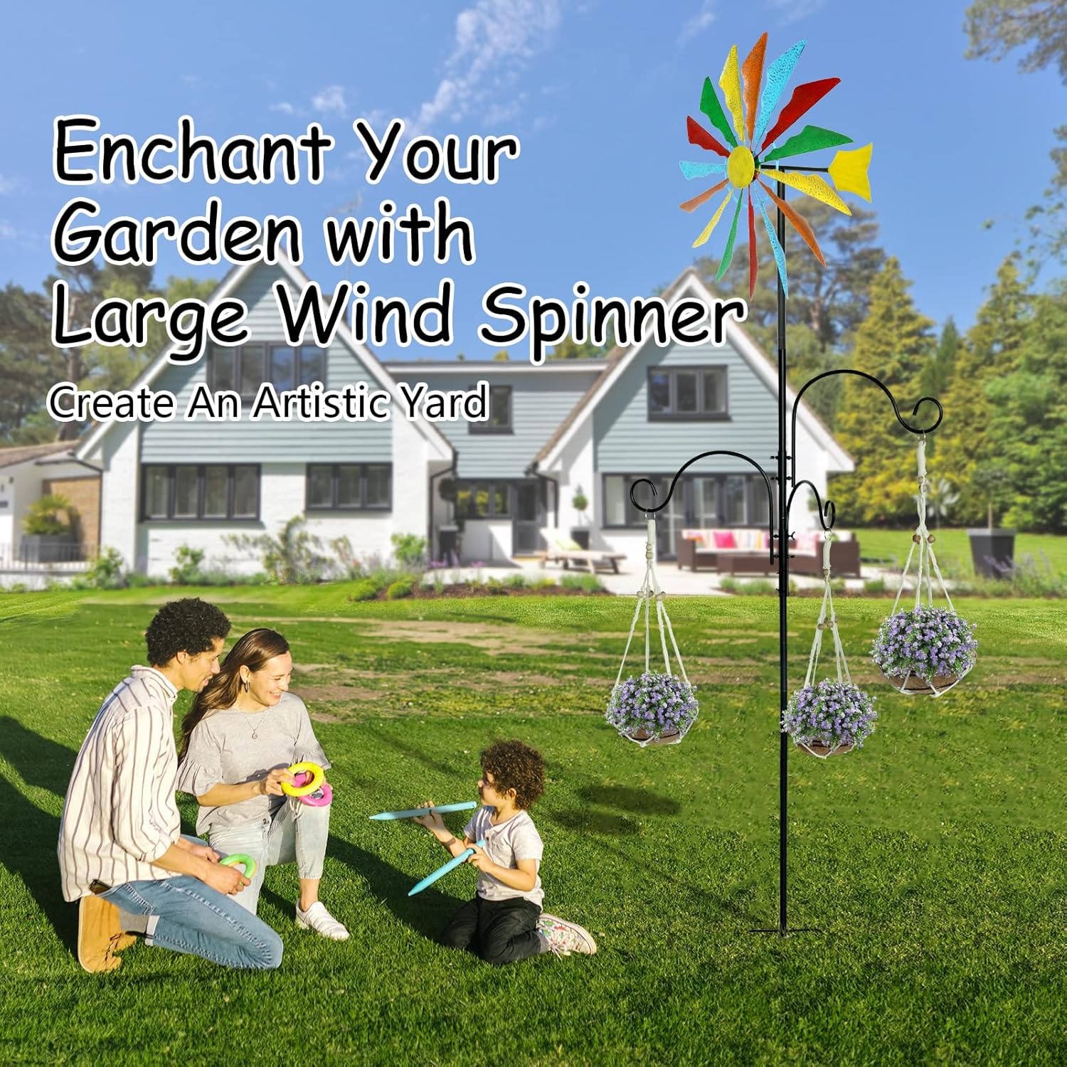 Molinillos de viento de 95 pulgadas para patio, molino de viento cinético, ganchos de pastor para exteriores de metal para jardín, decoración de