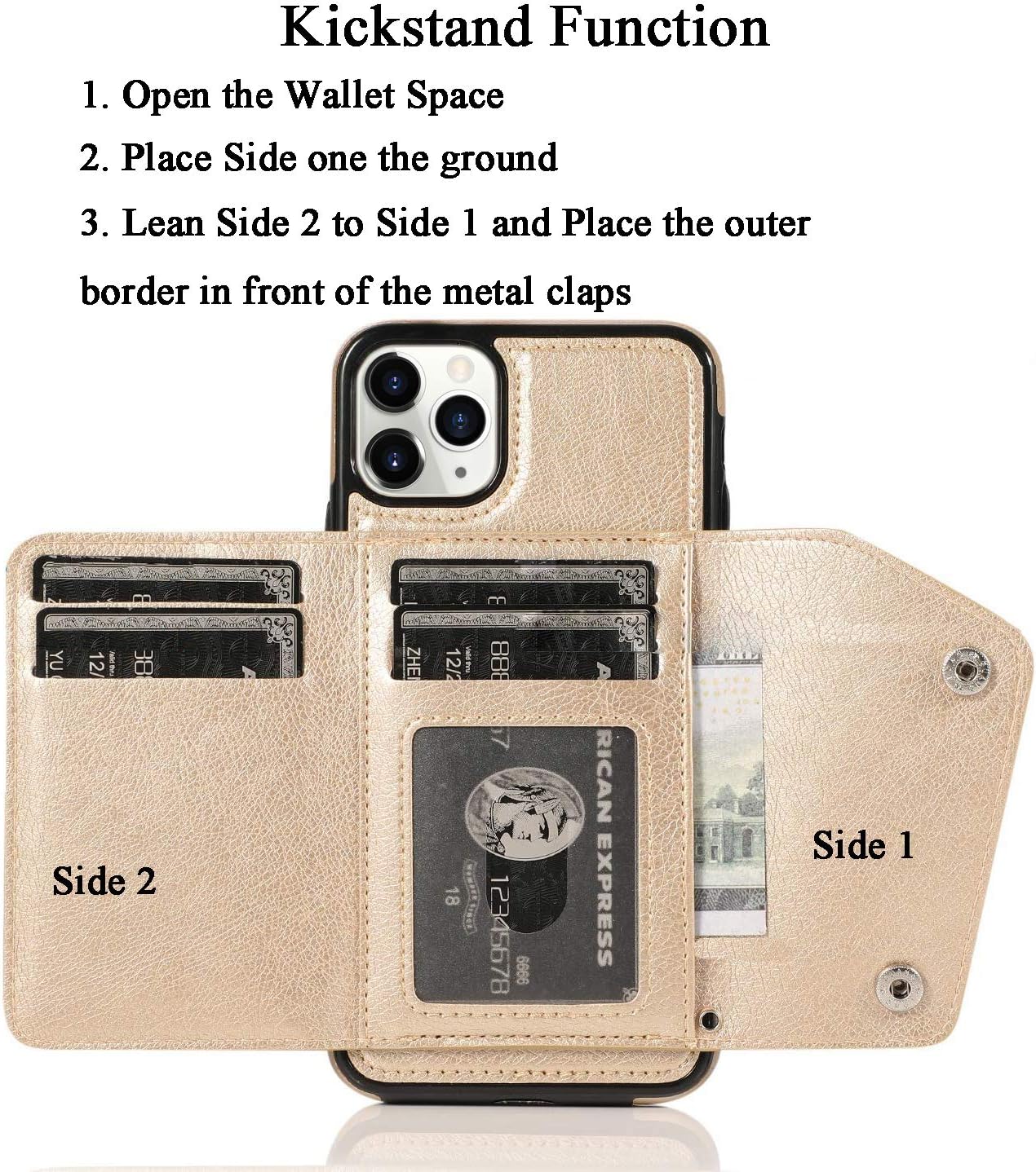 LUVI Funda para iPhone 11 Pro Max con correa para el cuello, correa cruzada, correa de muñeca, funda protectora con ranura para tarjeta de crédito,