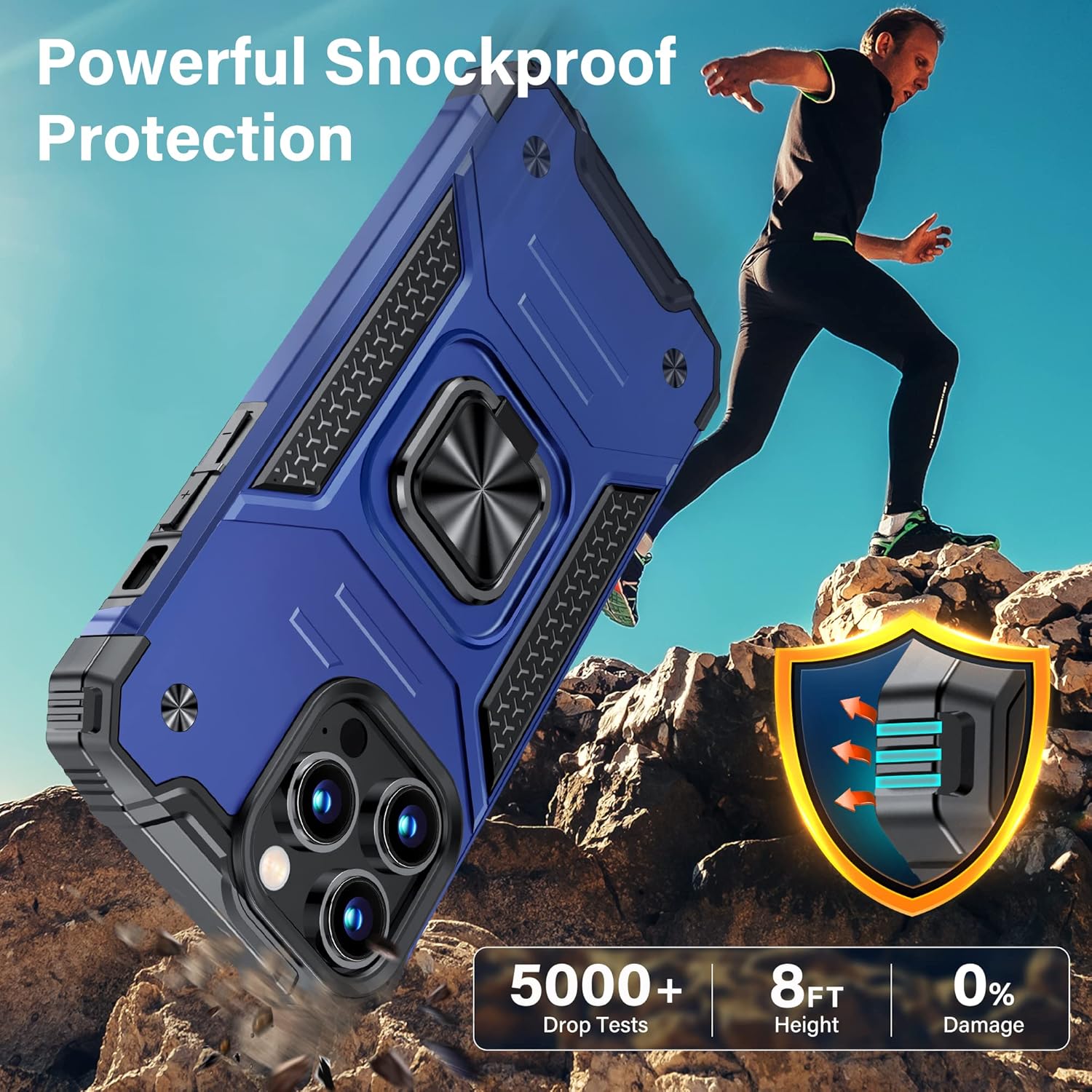 Vakoo Funda para iPhone 14 Pro Max de 6.7 pulgadas, resistente y duradera, bordes elevados que protegen la pantalla y la cámara, color azul