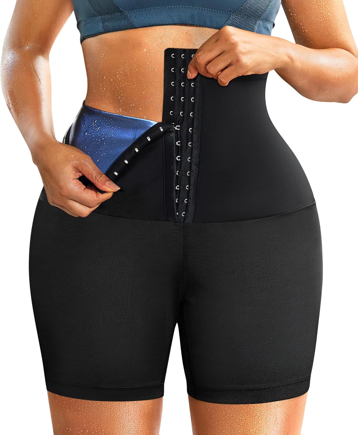 SCARBORO Pantalones cortos de sauna para mujer, cintura alta, entrenamiento, compresión, adelgazamiento, entrenamiento, sauna, traje moldeador