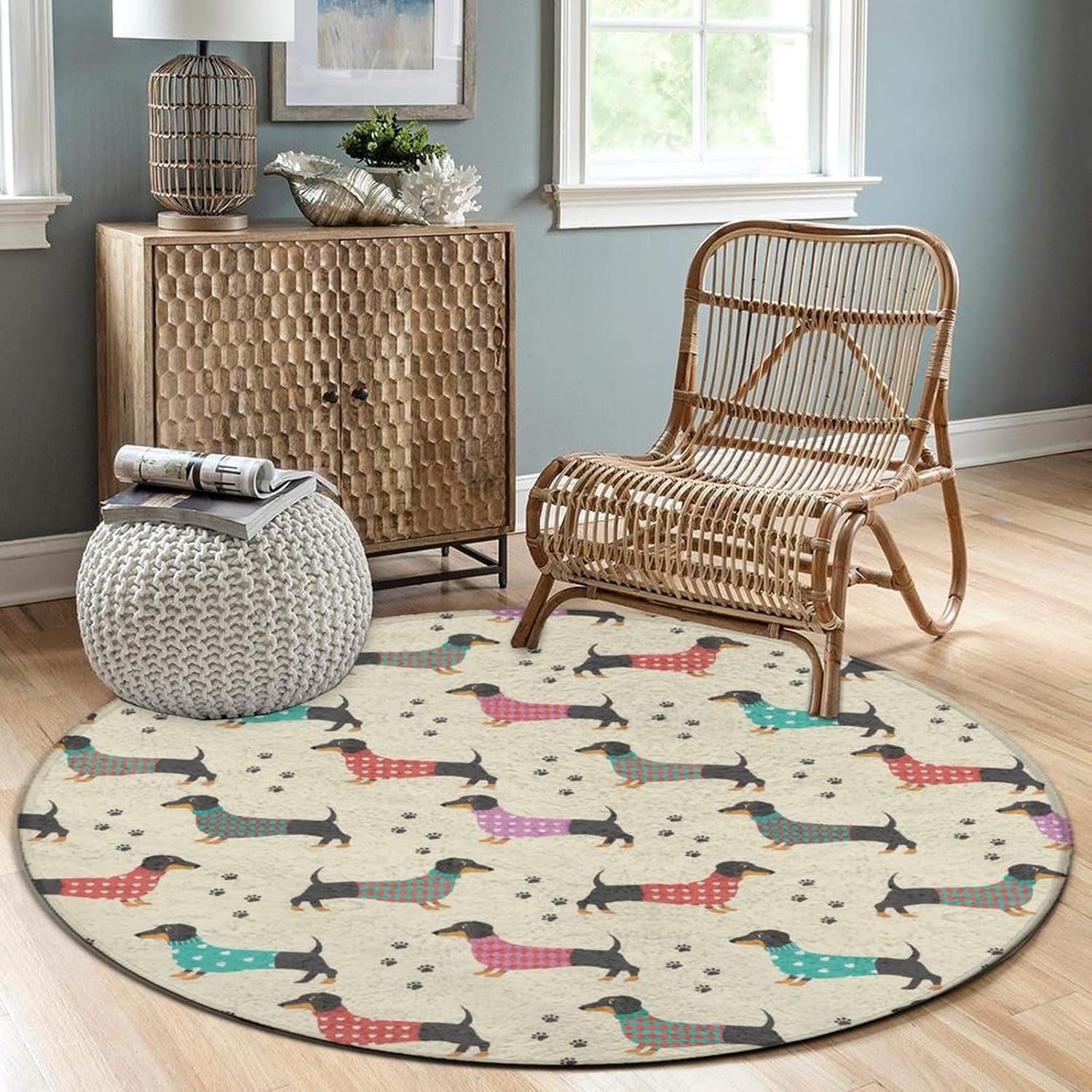 Alfombra redonda grande para decoración del hogar, moderna, antideslizante, lavable a máquina, alfombras circulares compatibles con perros salchicha