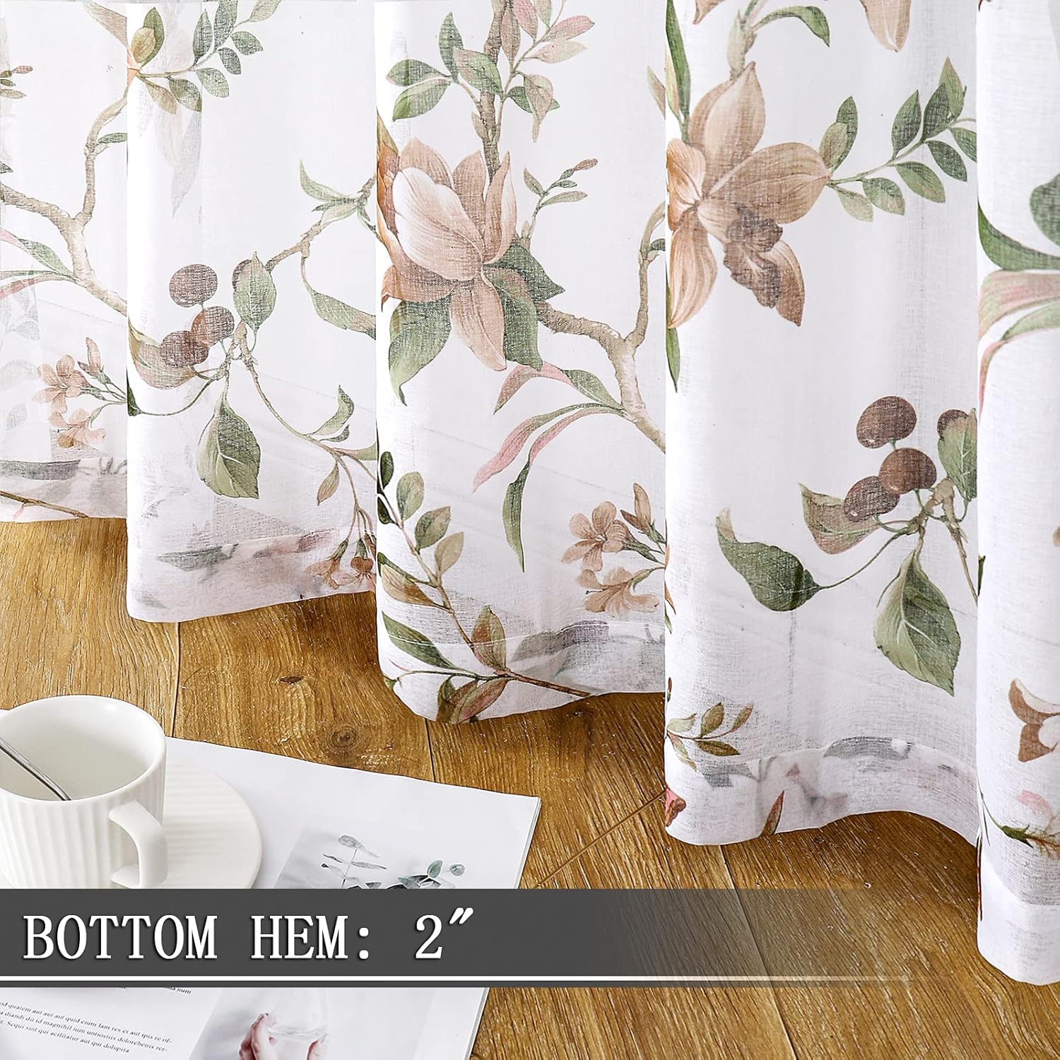 Tollpiz Cortinas traslúcidas con estampado floral de cerezo y mariposa, cortinas para sala de estar, cortinas con bolsillo para barra, aspecto de