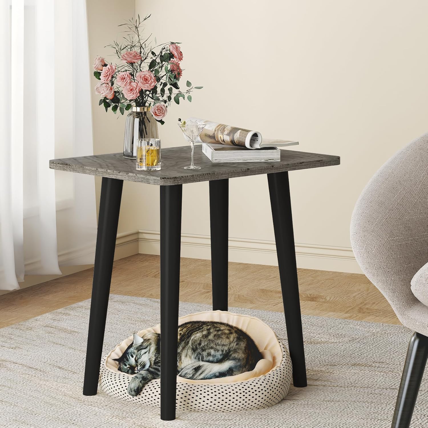 Mesa auxiliar, mesa pequeña, moderna decoración del hogar para sala de estar, dormitorio, balcón oficina, fácil de montar (gris)