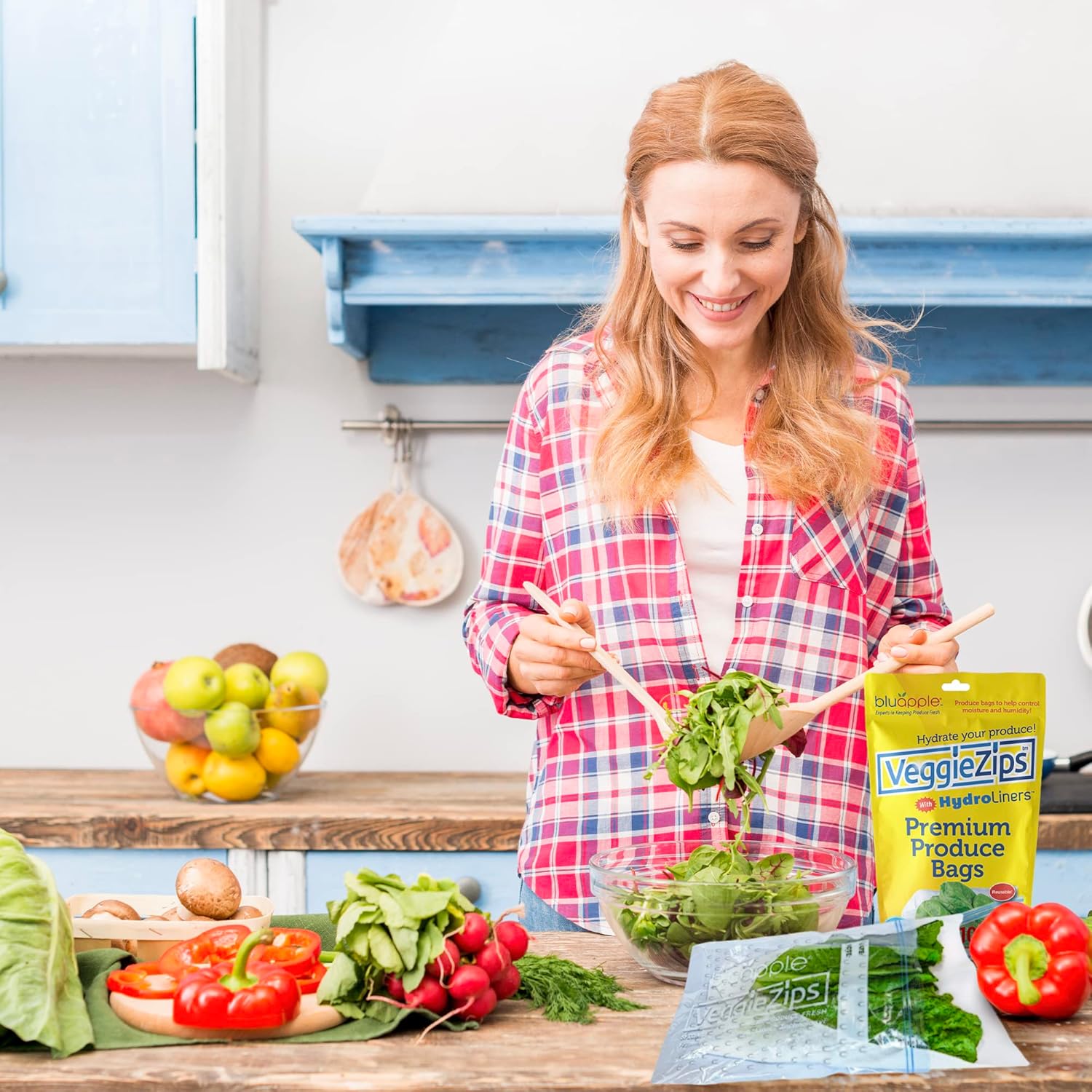 Bluapple VeggieZips Sistema de almacenamiento de productos de alta calidad, juego de 40 piezas, 20 bolsas ahorradoras de alimentos + 20 HydroLiners,