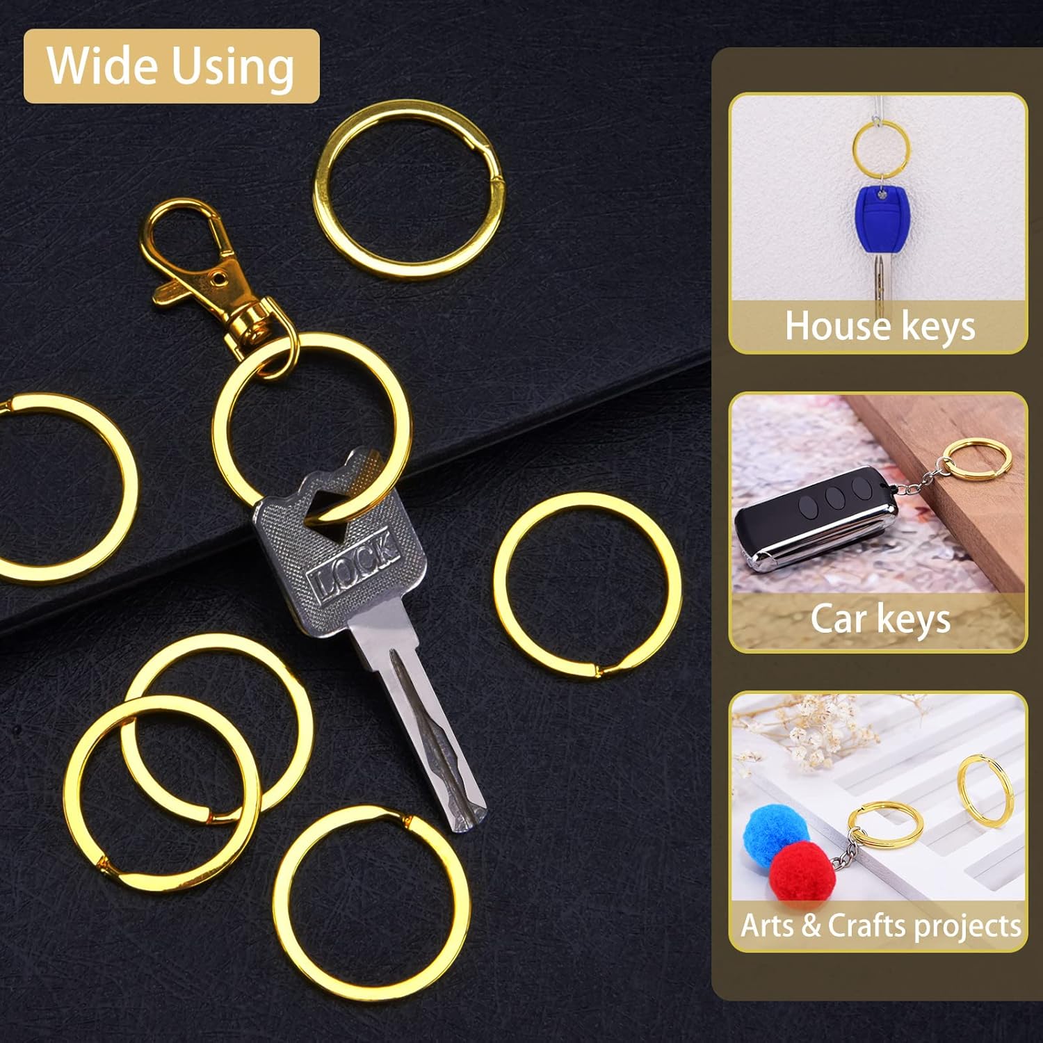 Llavero dividido de 1.2 pulgadas de metal de color dorado plano para llaves del automóvil del hogar, fabricación de joyas, paquete de 25