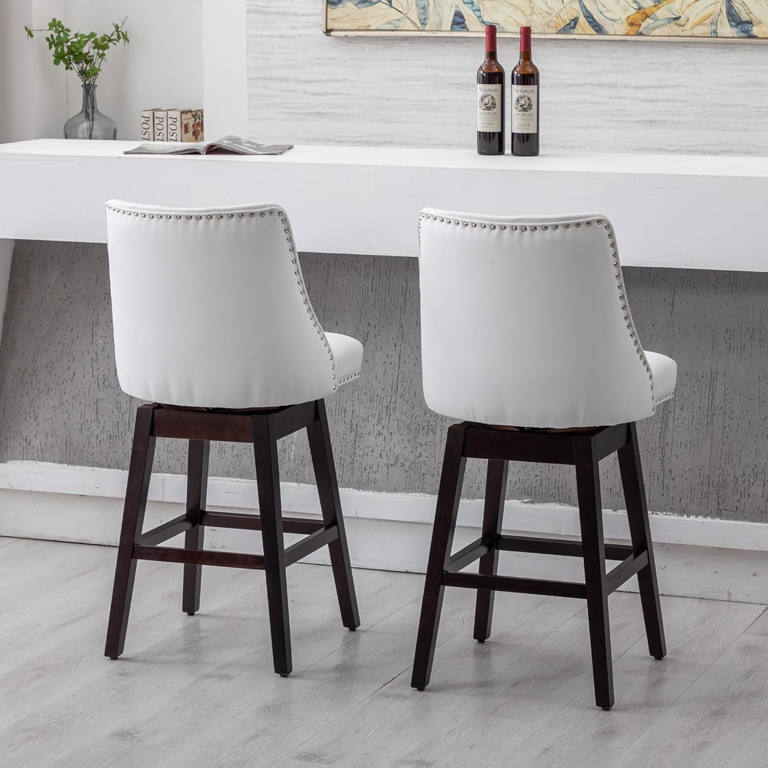 Taburetes de bar de altura de mostrador de 27.5 pulgadas, taburetes de cocina de piel sintética con respaldo, taburetes de bar giratorios de 360 con
