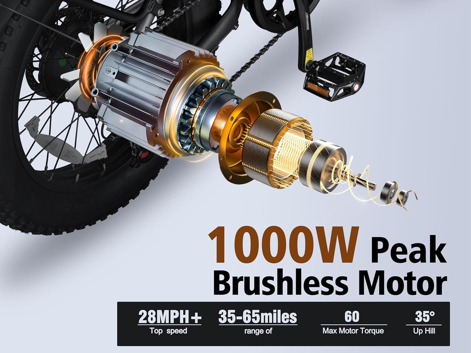 Bicicleta eléctrica para adultos, bicicletas eléctricas de 20 pulgadas x 4 con motor sin escobillas de pico de 1000 W, batería extraíble de 48 V y