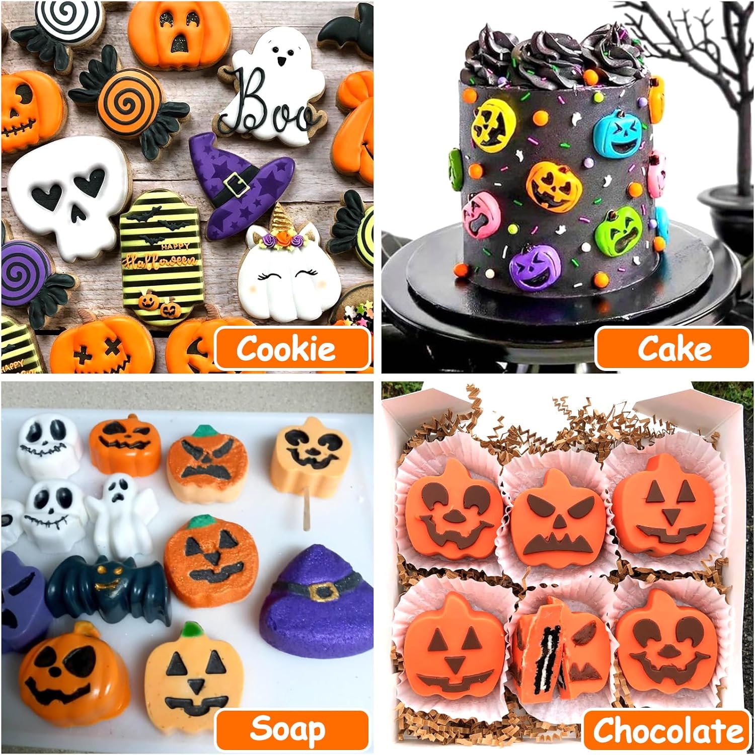 AIERSA Moldes de silicona de Halloween, 1 molde de silicona de calabaza y 1 molde de fantasma para pasteles de Halloween, dulces, gelatina, chocolate