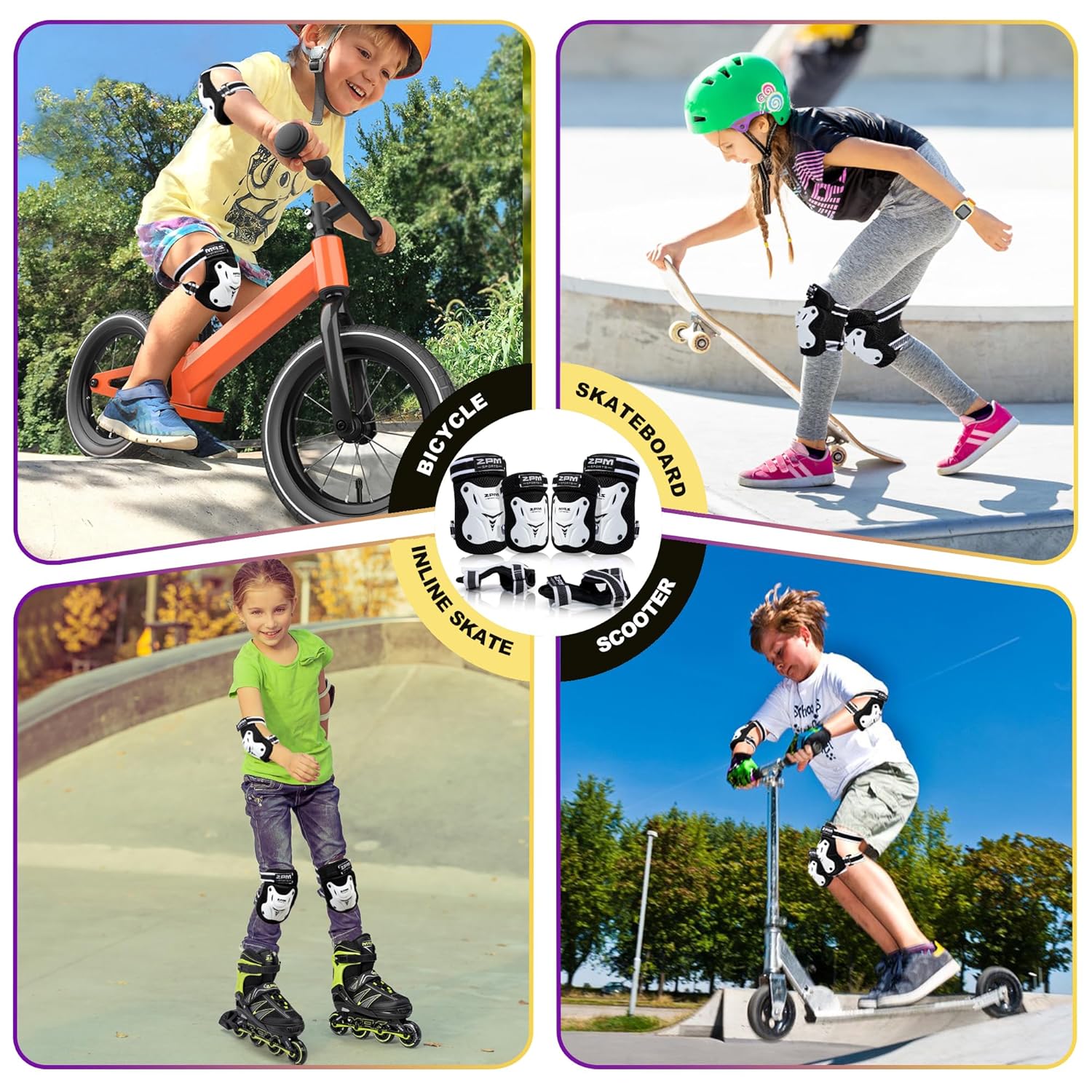 Rodilleras para niños, muñequeras y coderas con bolsa con cordón, juego de equipo de protección para niñas y niños, patinaje sobre ruedas, ciclismo,