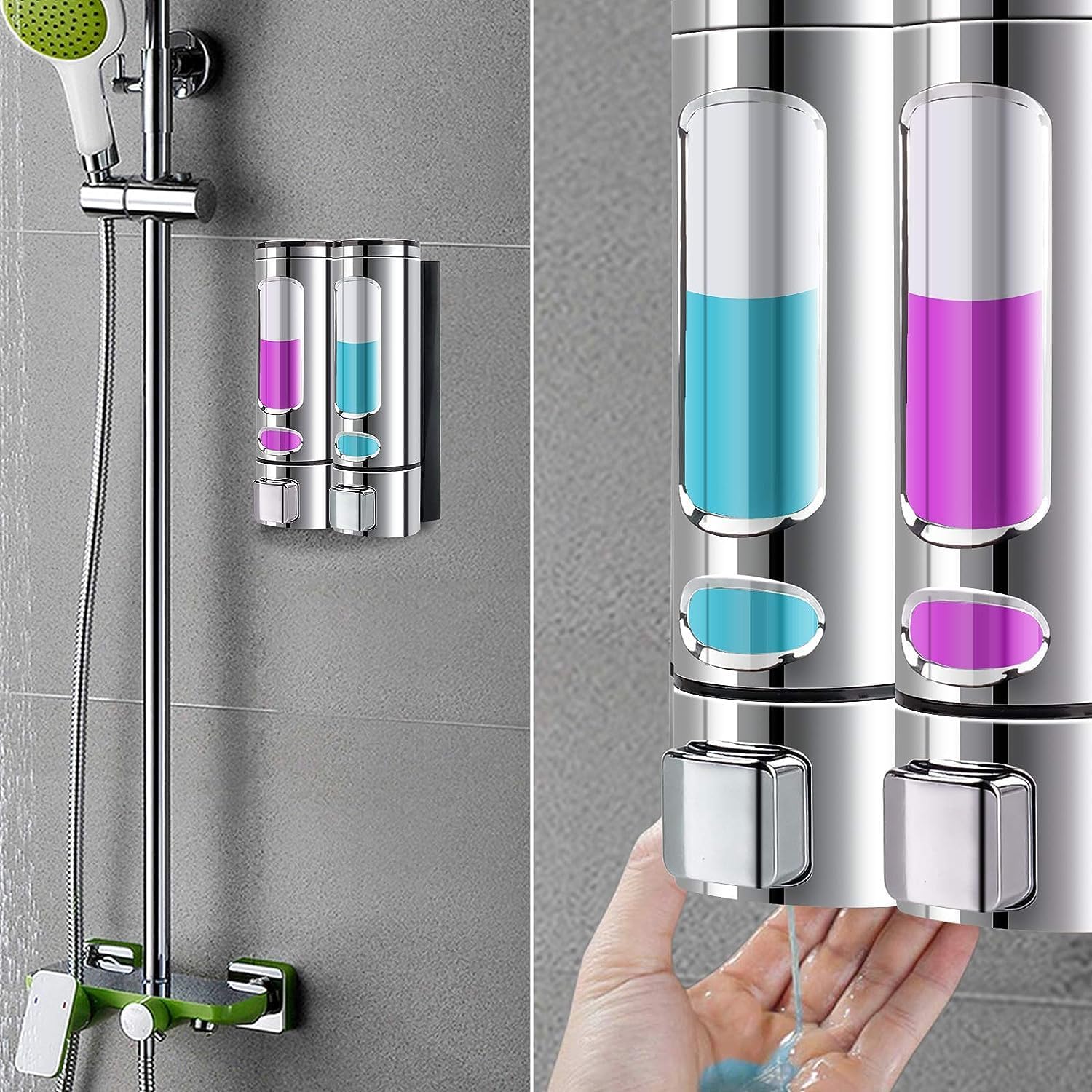 Dispensador de champú para pared de ducha, dispensador de jabón de ducha de 3 x 13.5 onzas montado en la pared, dispensador de champú de ducha de 3