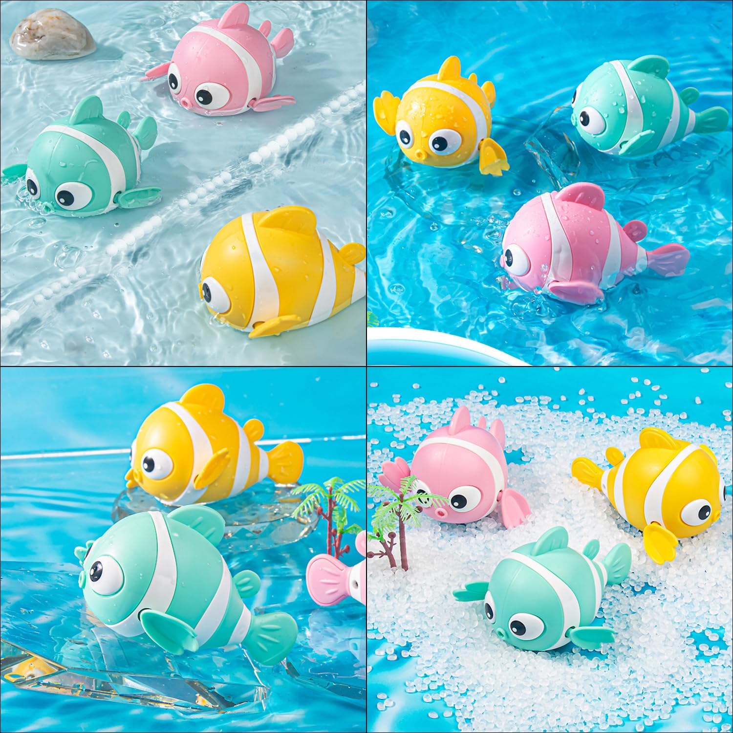 Tipmant Lindo juguete de baño para bebé, animal de pez enrollado para bañera, tanque de agua, piscina de 1, 2, 3, 4, 5, 6 años, regalos de