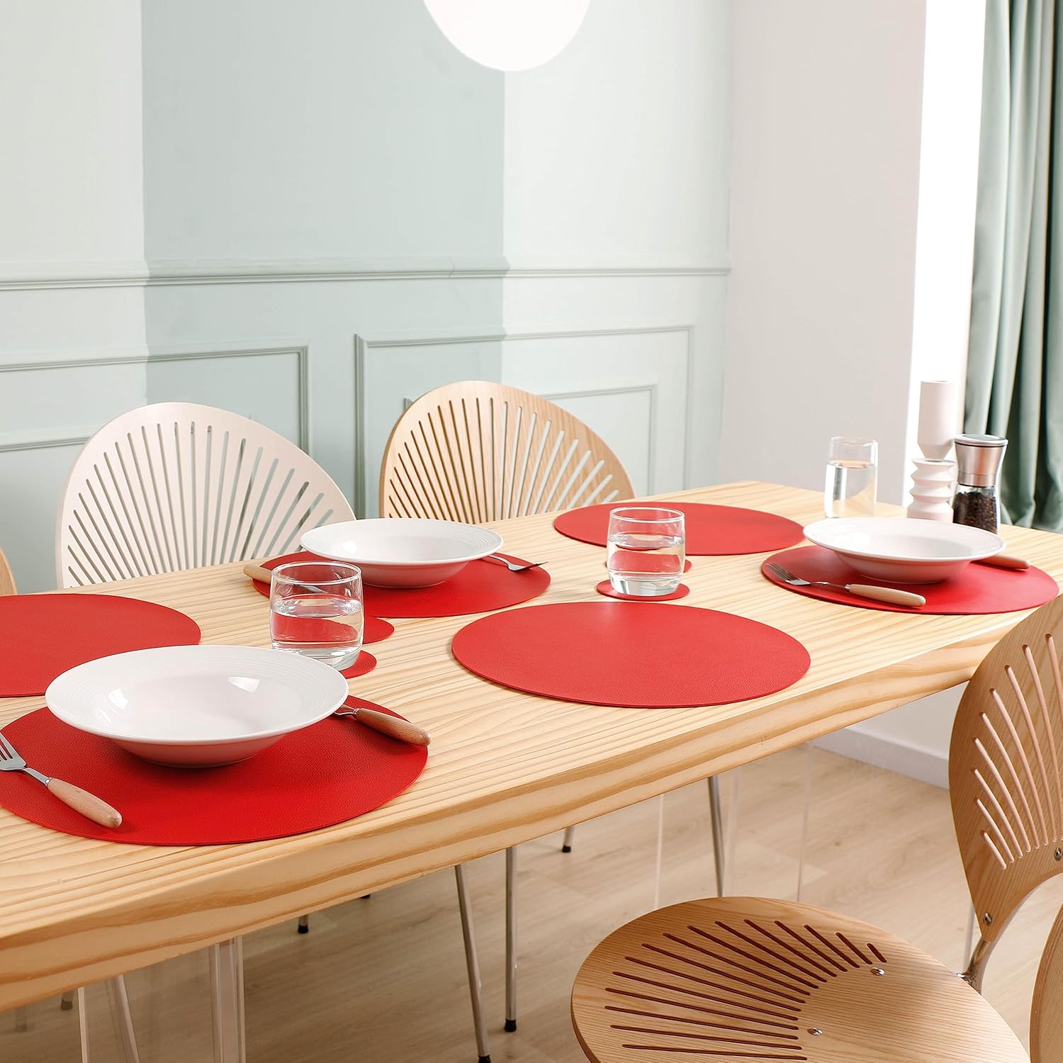 Manteles individuales y posavasos lavables de cuero, impermeables, resistentes al calor, fáciles de limpiar, para mesa de comedor, mesa de cocina