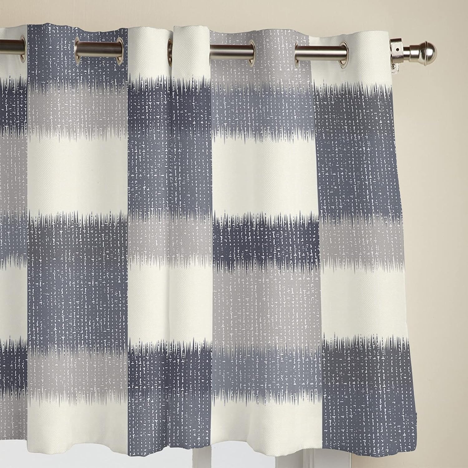 Libaoge Curtains Panels for Kitchen Modern Abstract Geometric Dark Blue Window Curtains Light Filtering Grommet Top Drapes for Bedroom Closet-Set of