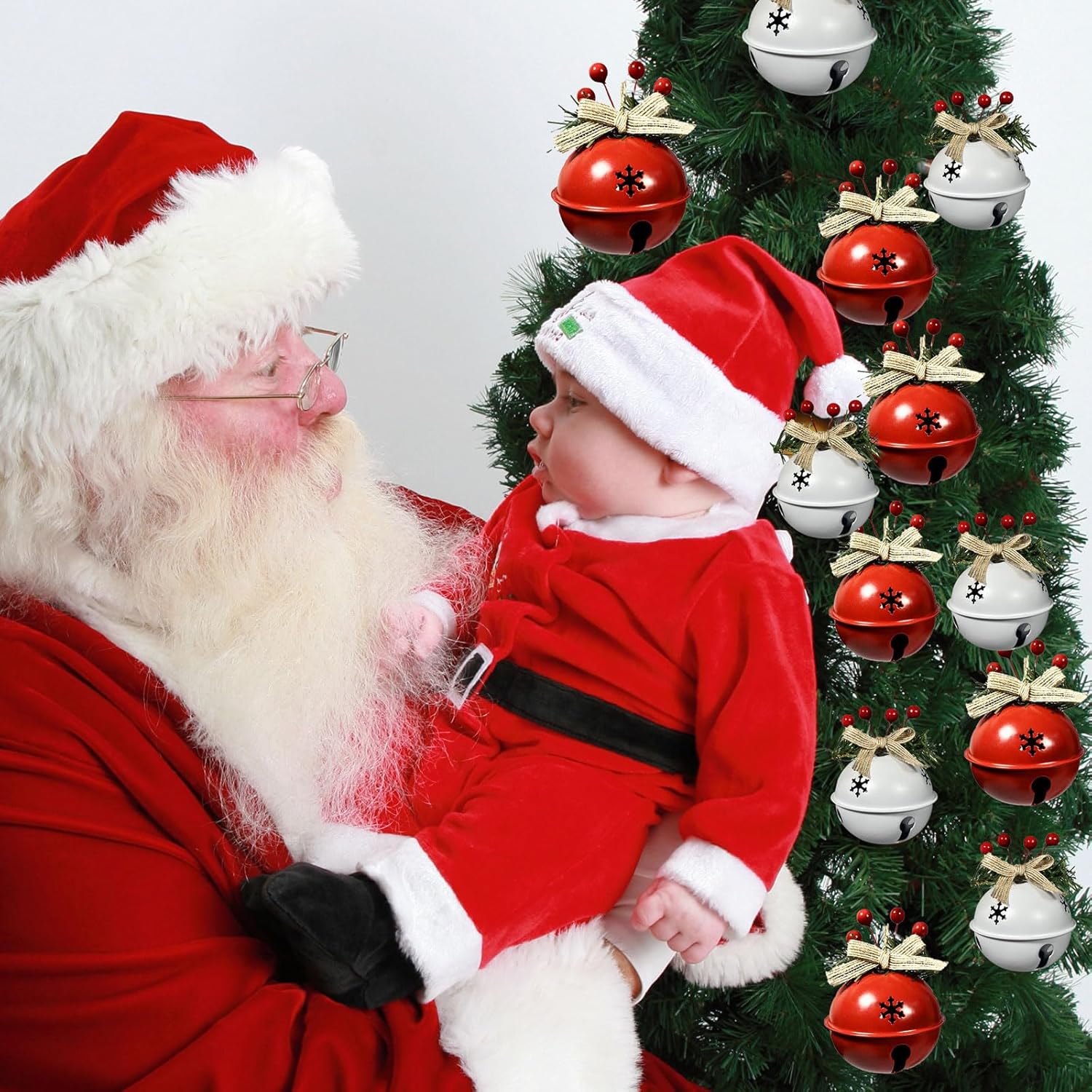 6 adornos de cascabel de Navidad en rojo, blanco y verde, colgante de campanas de árbol de Navidad, suministros de fiesta de Navidad para decoración