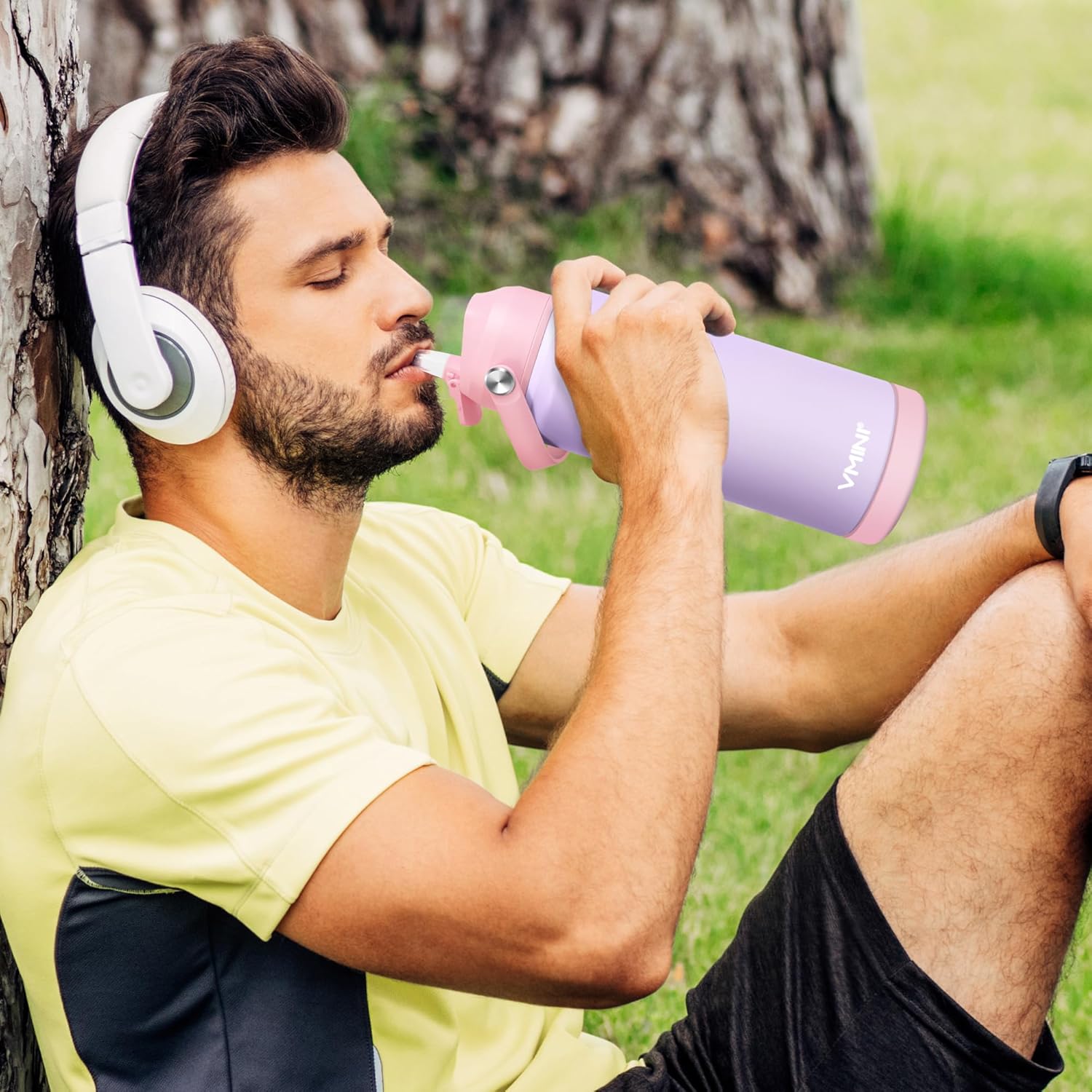 Botella de agua, botella de agua aislada con popote y bota, botella de agua de acero inoxidable para deportes y viajes, termo aislado para hombres,