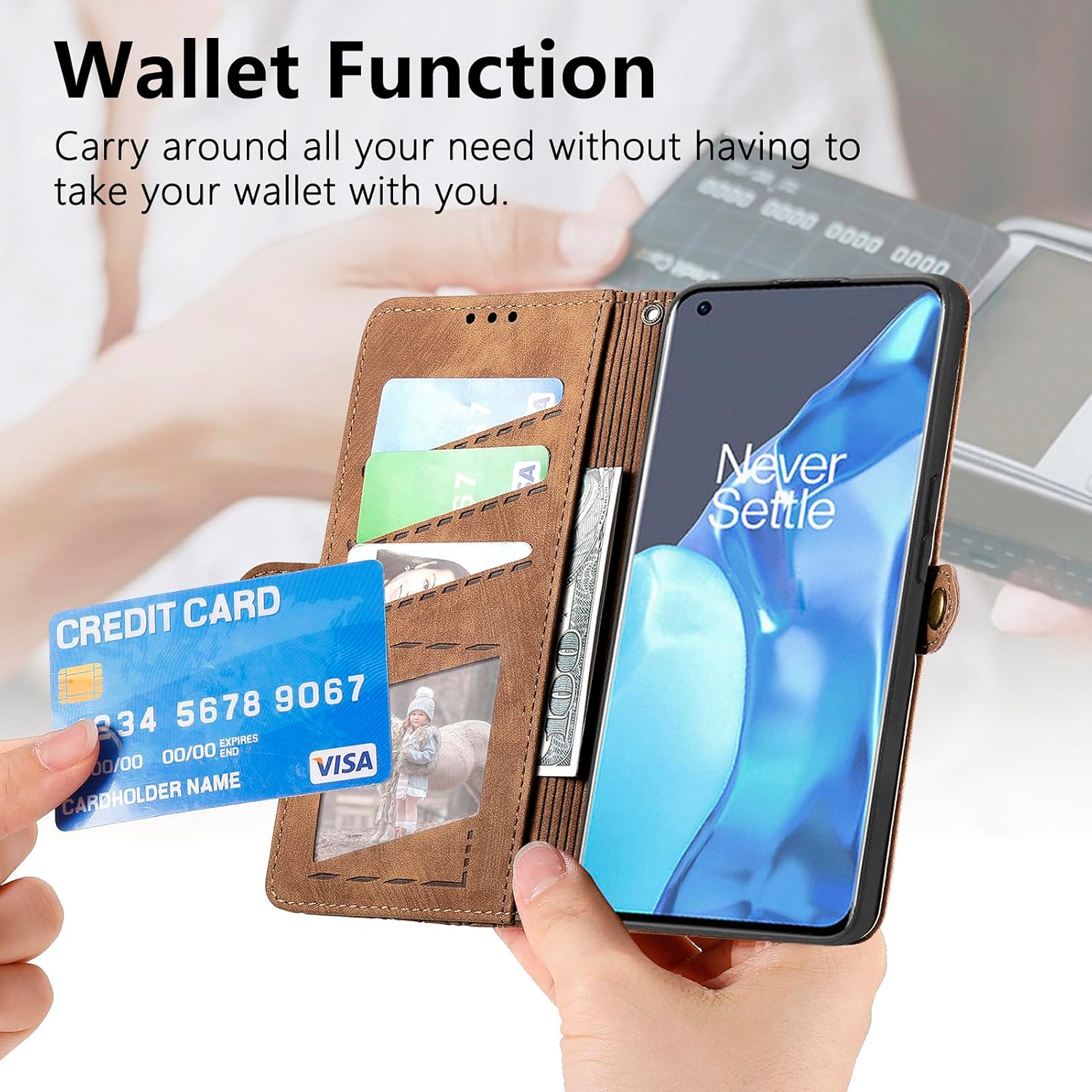 Asuwish Funda de teléfono para OnePlus 9 Pro One Plus 9Pro 5G Funda tipo cartera con protector de pantalla de vidrio templado y cremallera abatible
