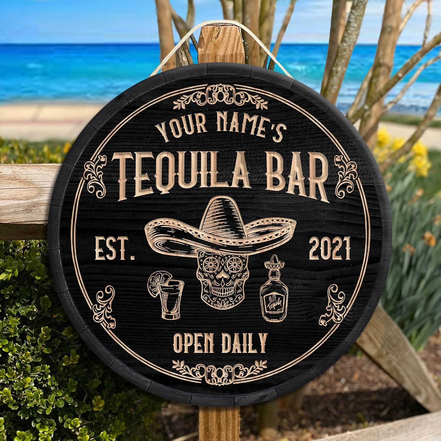 WODORO Placa de pared de madera de bar de tequila mexicano personalizado, letrero de bar de México, letrero rústico para pub para el hogar,