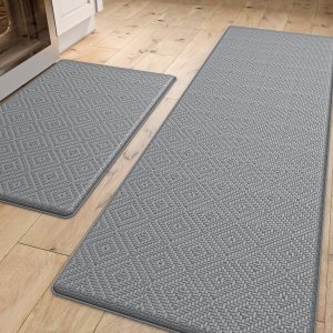 DEXI Tapete de cocina acolchado antifatiga, juego de 2 alfombras de cocina antideslizantes, impermeables, cómodas de pie, 17 x 29 + 17 x 59 DEXI Tapete de cocina acolchado antifatiga, juego de 2 alfombras de cocina antideslizantes, impermeables, cómodas de pie, 17 x 29 + 17 x 59