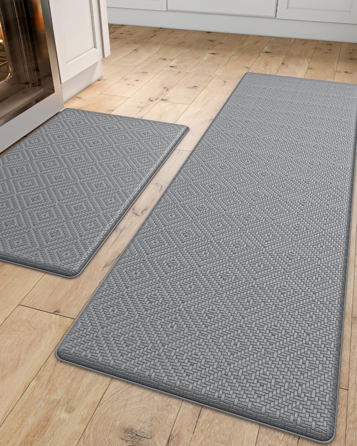 DEXI Tapete de cocina acolchado antifatiga, juego de 2 alfombras de cocina antideslizantes, impermeables, cómodas de pie, 17 x 29 + 17 x 59