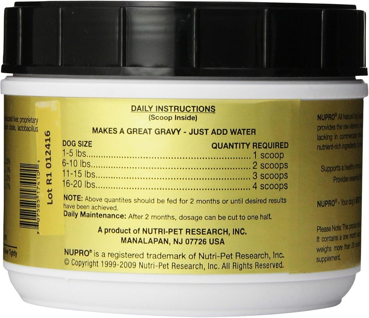 Suplemento natural para perros Nutri-Pet Nupro., Razas pequeñas