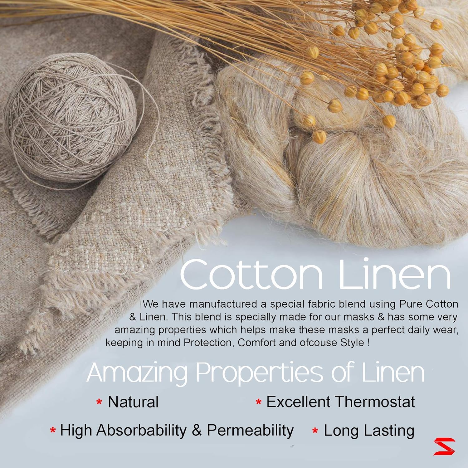 Cotton Linen – Máscara facial anticontaminación de 3 capas, ajustable, lavable, reutilizable (Muted Naturals 3.0)