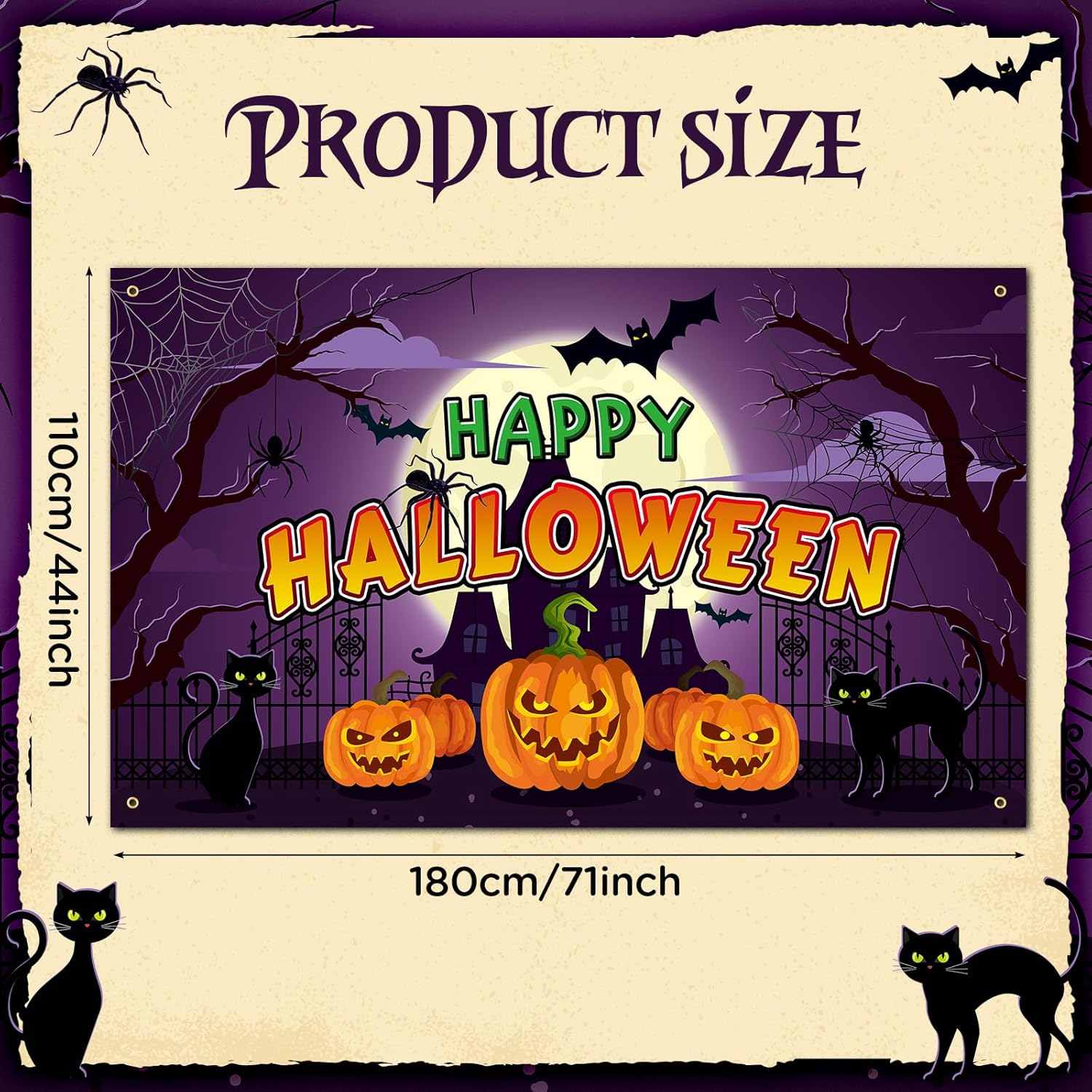 Pancartas de fiesta de emociones de Halloween de 71 x 44 pulgadas, pancartas de fondo para cabina de fotos, calabaza espeluznante, decoración de