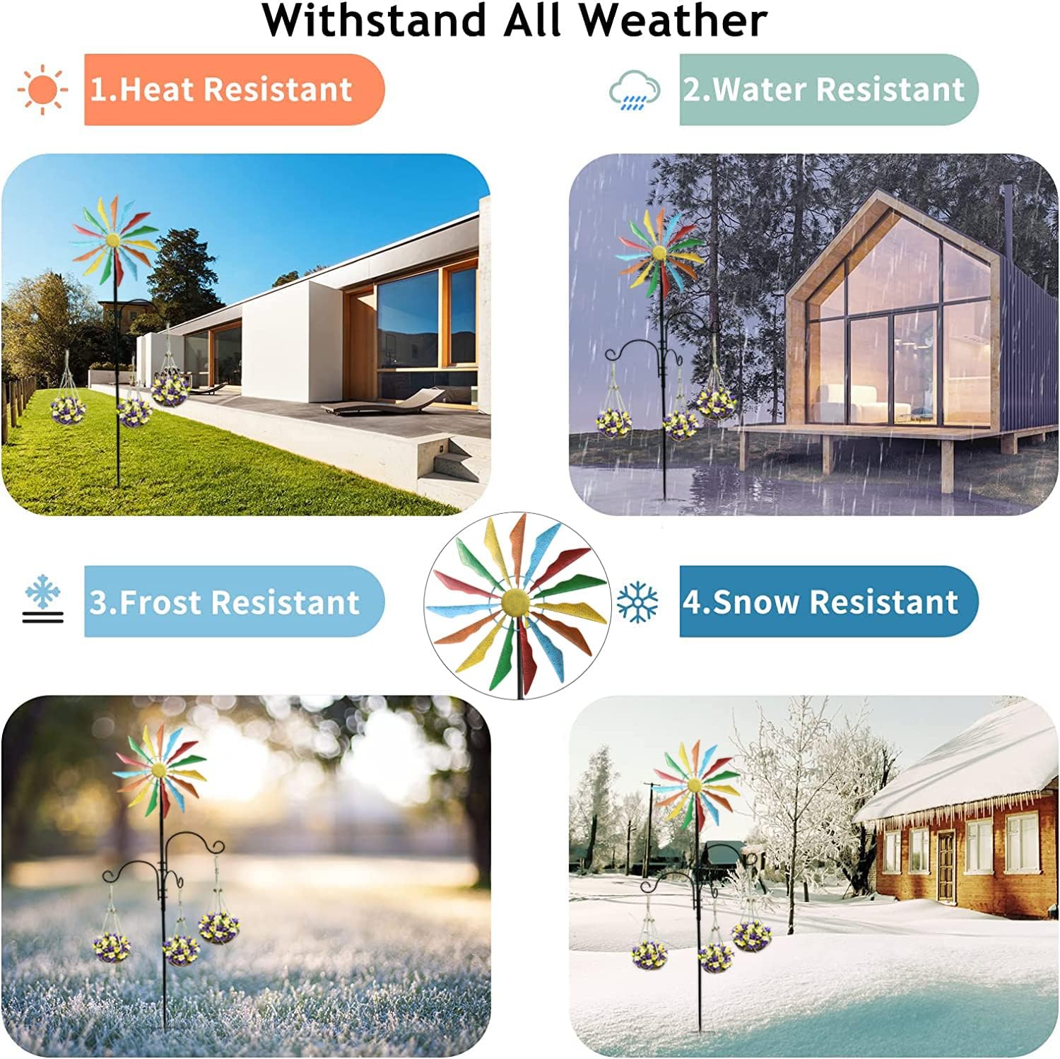 Molinillos de viento de 95 pulgadas para patio, molino de viento cinético, ganchos de pastor para exteriores de metal para jardín, decoración de