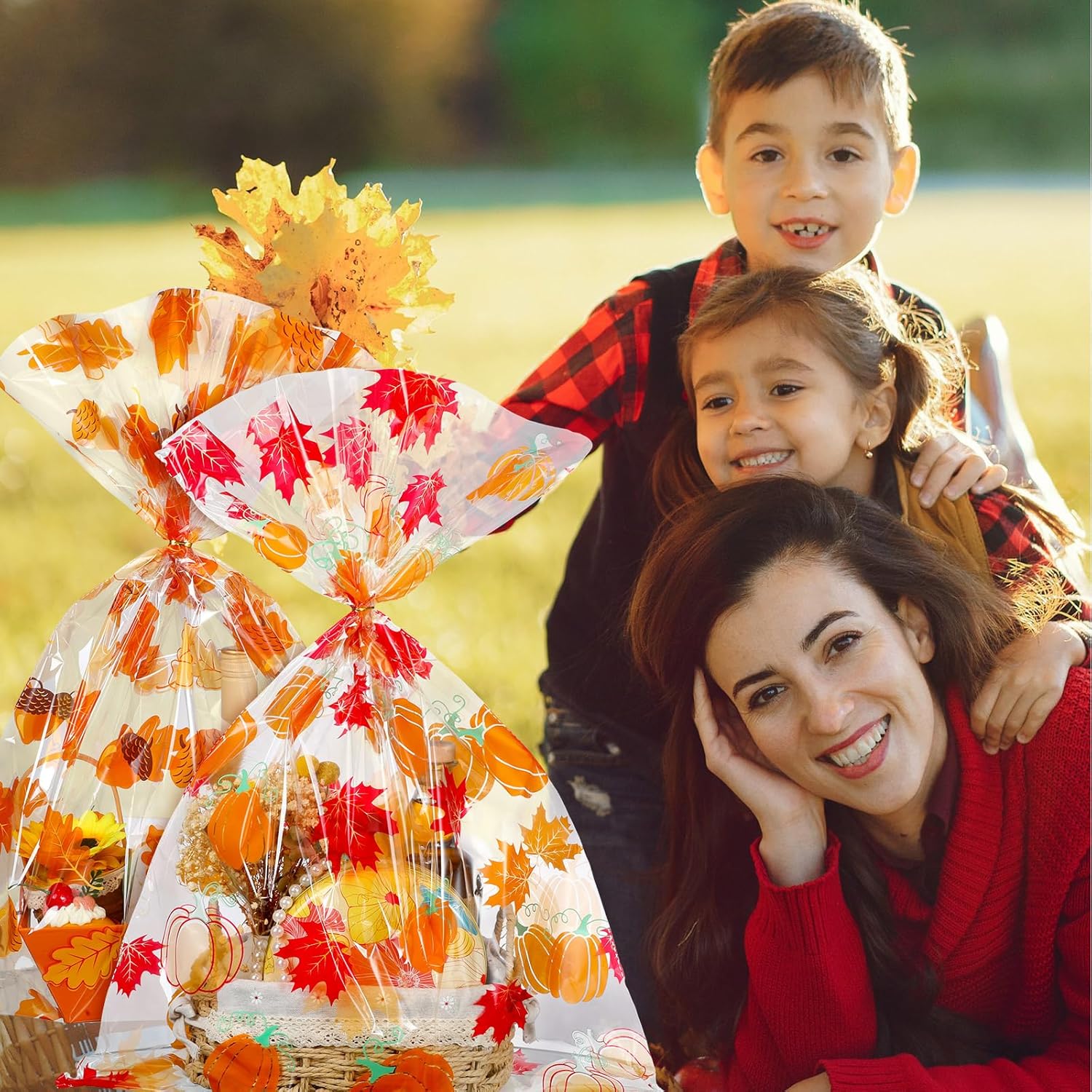 30 bolsas grandes de celofán para regalo de Acción de Gracias, bolsas de regalo de otoño de 19.7 x 27.6 pulgadas, bolsas de regalo de plástico para
