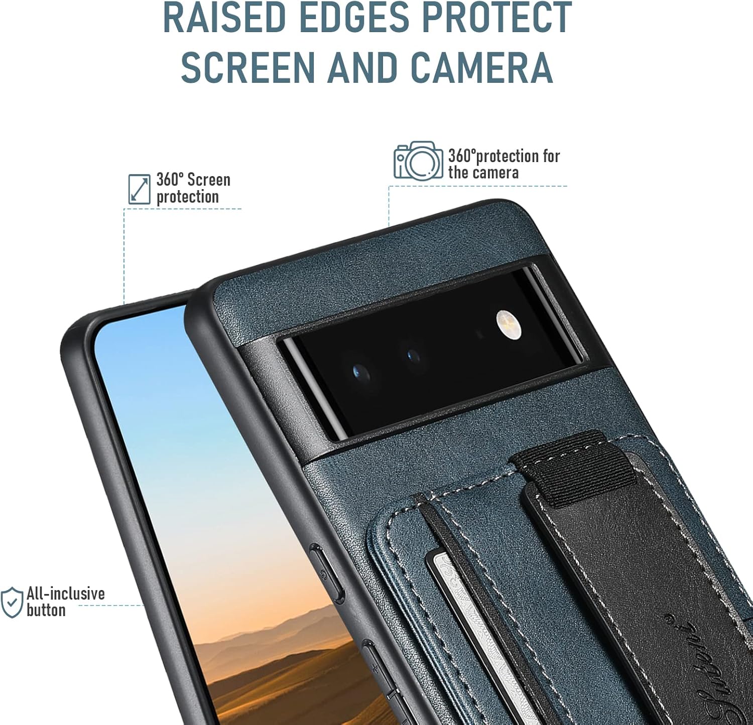 Asuwish Funda de teléfono para Google Pixel 6A 5G 2022 con protector de pantalla de vidrio templado y soporte delgado para tarjeta de crédito,