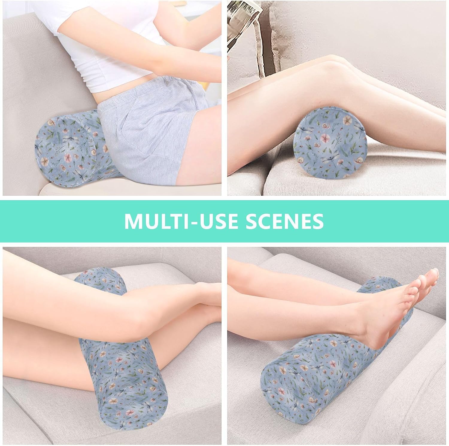 FRODOTGV Flowers Leaves Dragonflies Snails Bolster Pillow Spa Therapeutic Neck Roll Pillow Round Pillows for Sleeping Pillows Cylinder Bed Back