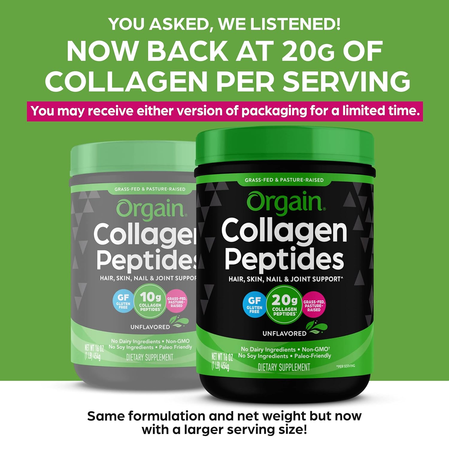 Orgain Péptidos de colágeno hidrolizados en polvo, 0.71 onzas de colágeno alimentado con pasto – Polvo de proteína de colágeno para cabello, piel,