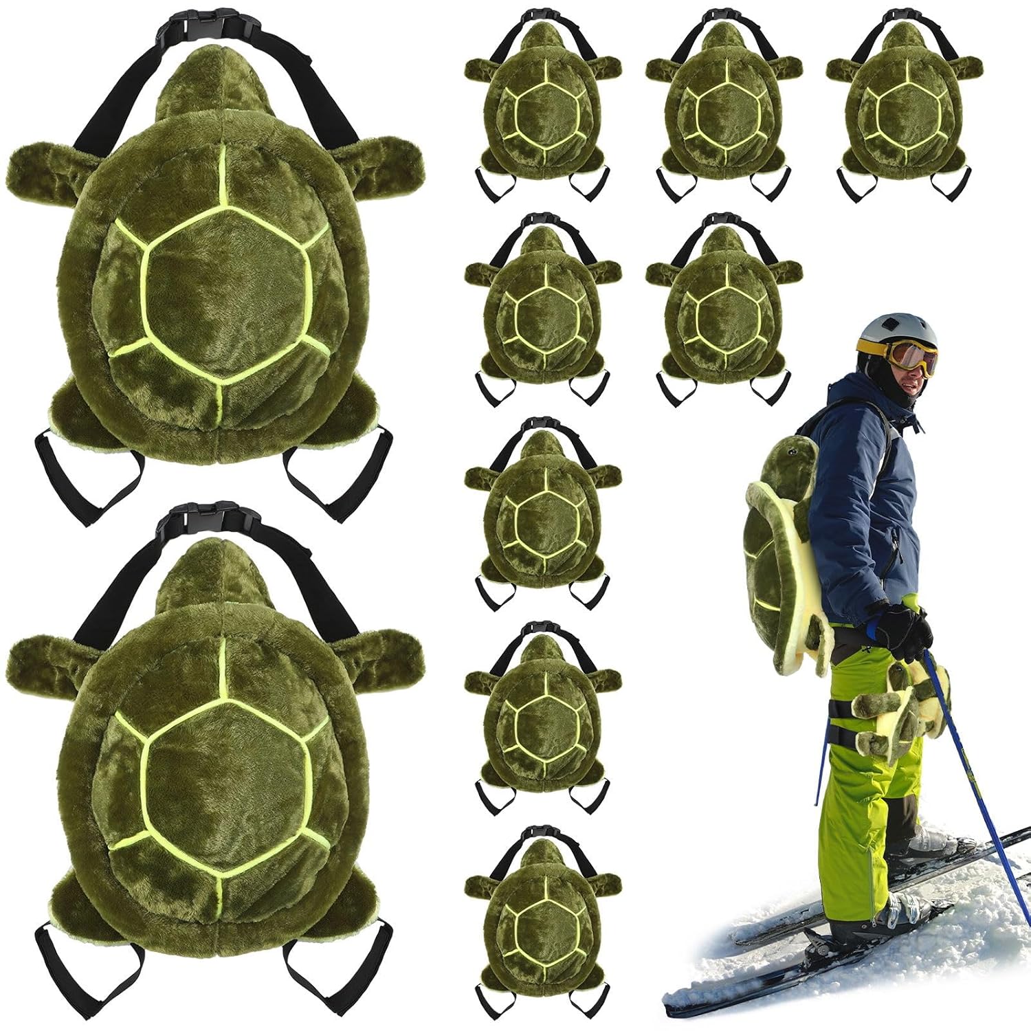 Juego de 10 piezas de equipo de protección para esquí de tortuga, rodilleras, coderas para snowboard, cojín de tortuga 3D para adultos, esquí,