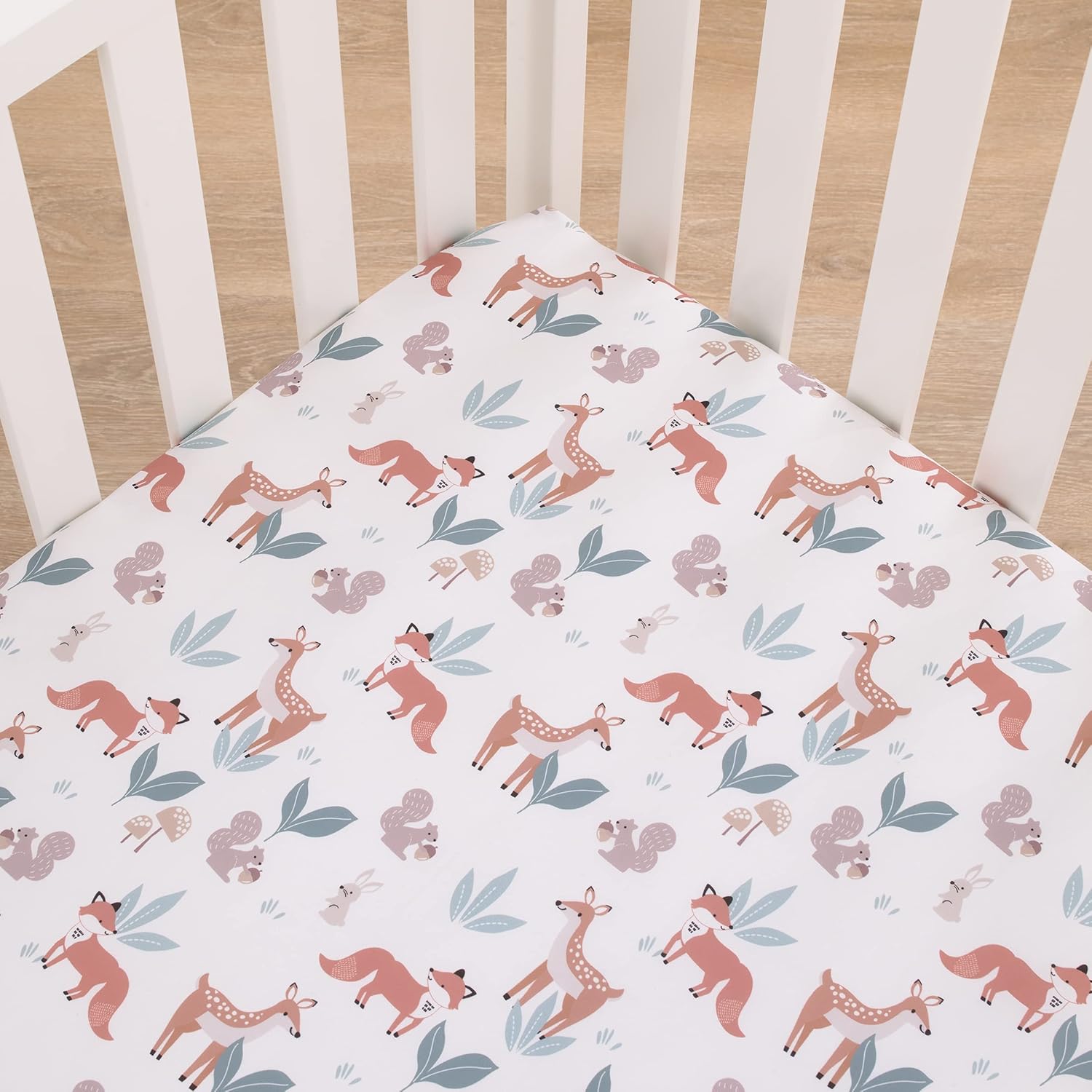 Little Love by NoJo Woodland Meadow – Sábana bajera ajustable para cuna, color bronceado, óxido, salvia y White Forest Friends